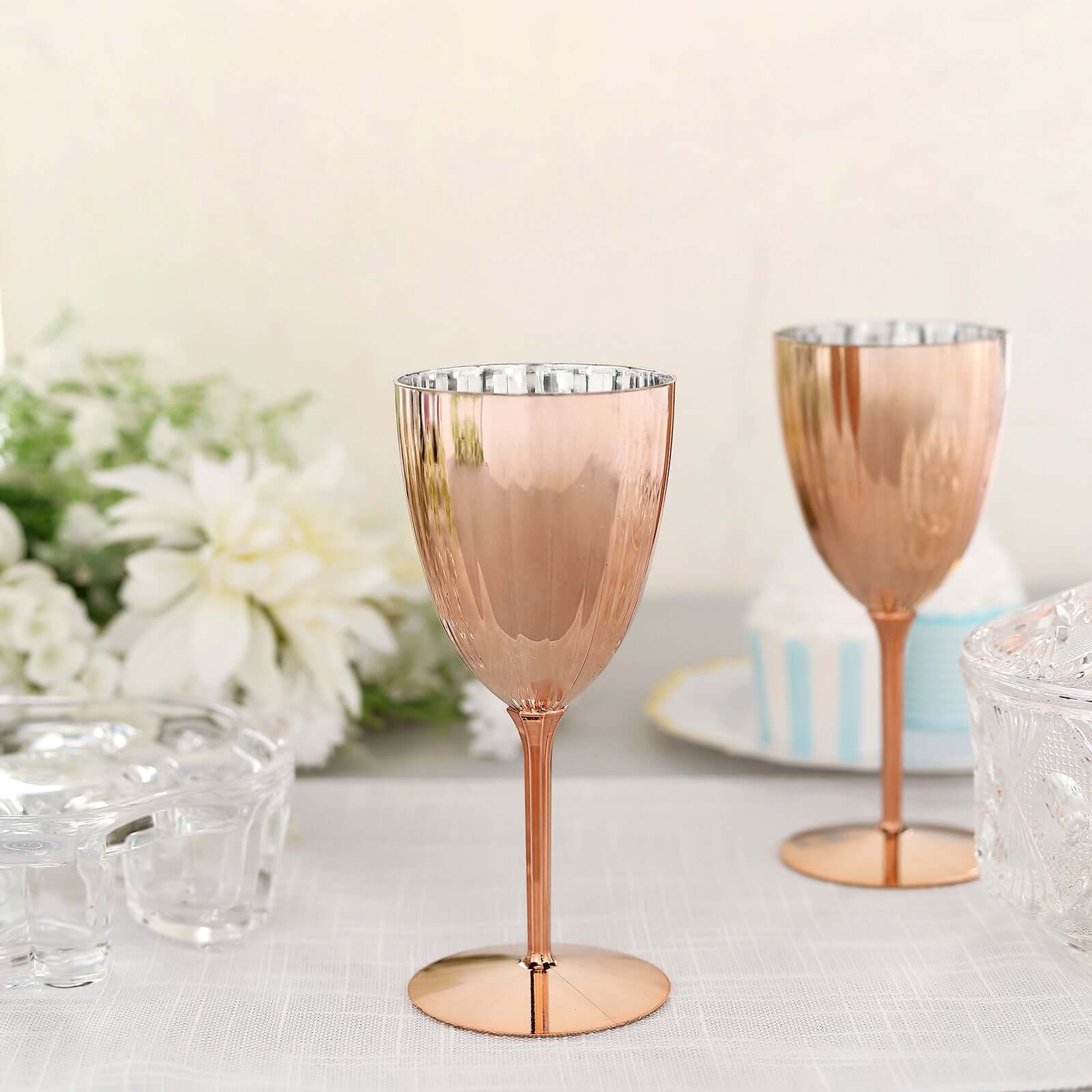 6-Pack Disposable Metallic Rose Gold Plastic Wine Glasses - Ideal for Parties & Special Events