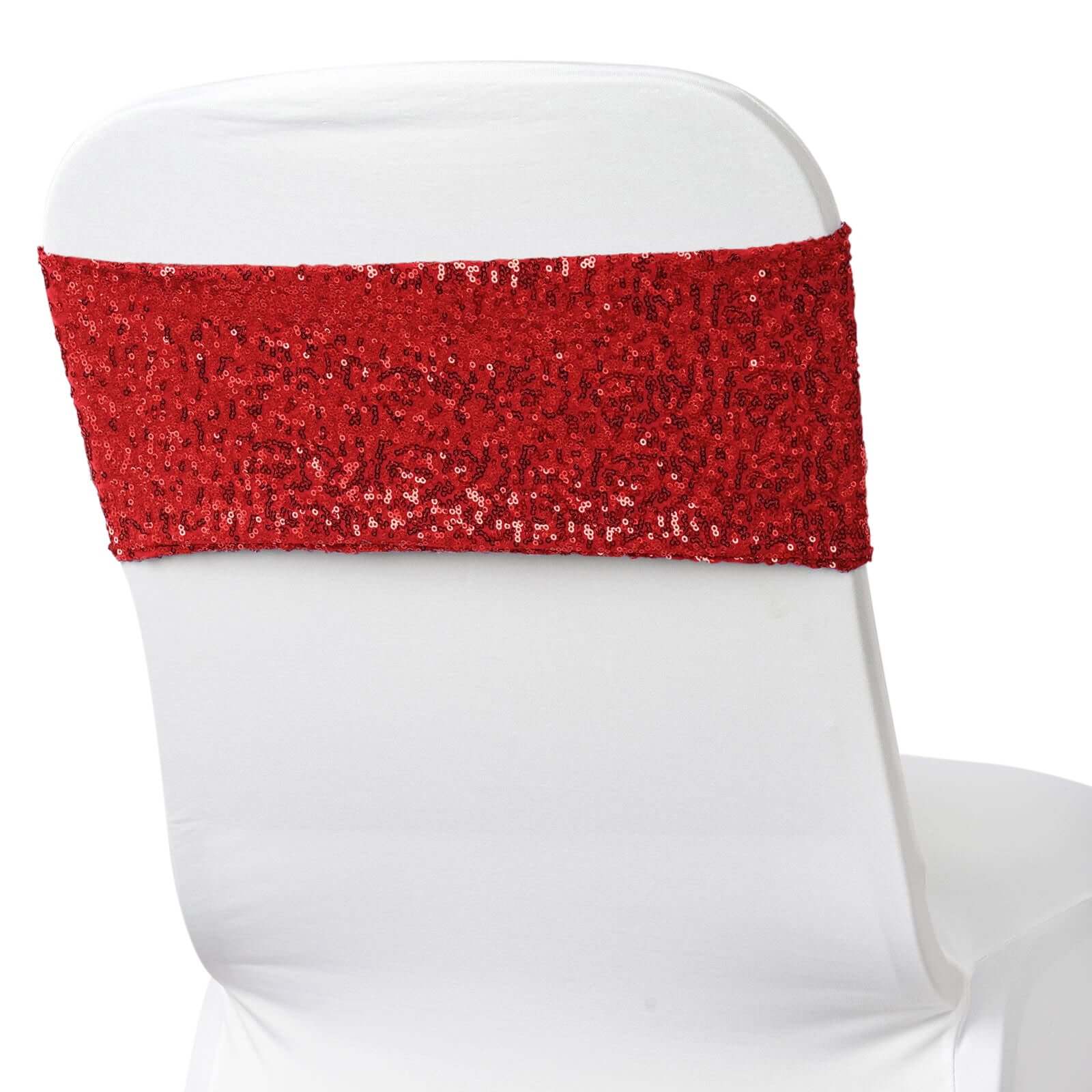 Hot Sale! 5-Pack Red Sequin Spandex Stretch Chair Sashes 6x15