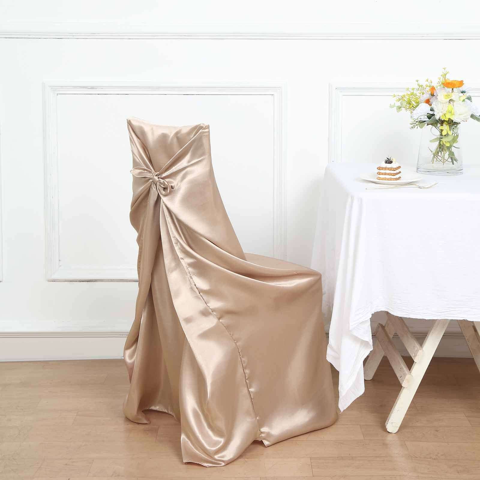 Durable Nude Satin Self-Tie Chair Cover for Folding, Dining & Banquet Chairs
