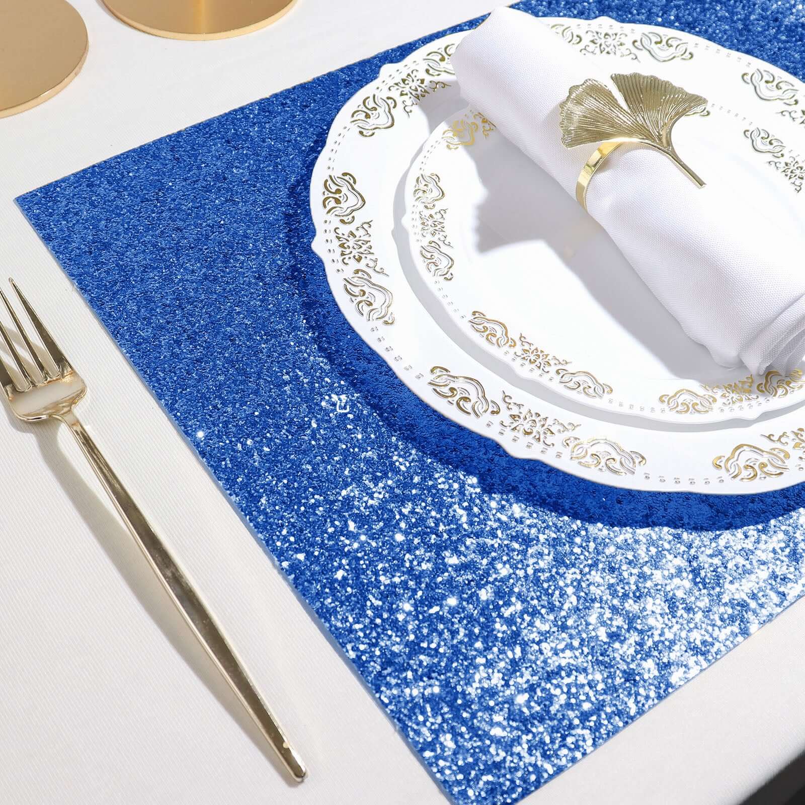Hot Deal! 6-Pack Royal Blue Glitter Rectangle Non-Slip Placemats 12x18