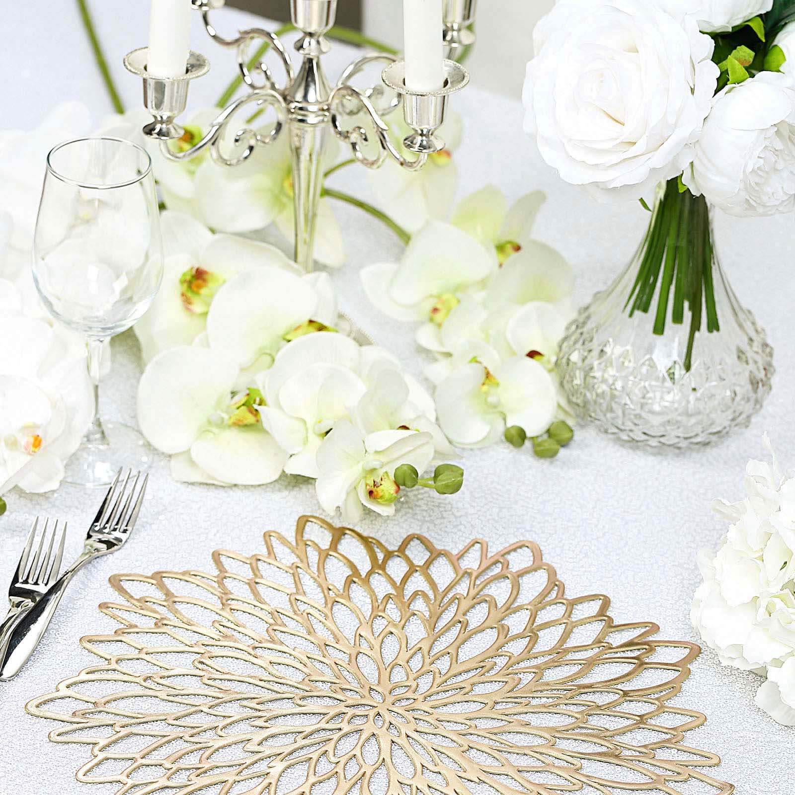 Hot Deal! 6-Pack Gold Floral Vinyl Round Non-Slip Dining Table Mats, 15"