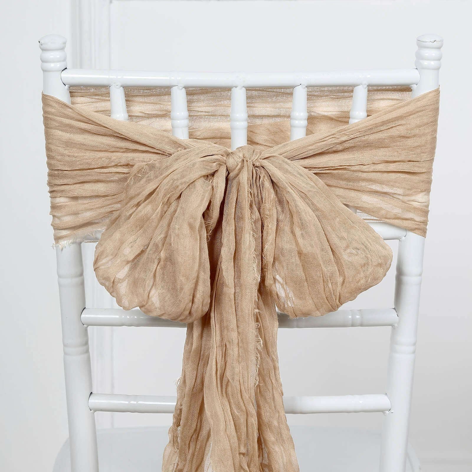5-Pack Beige Cheesecloth Chair Sashes - Perfect Boho Decor for Events