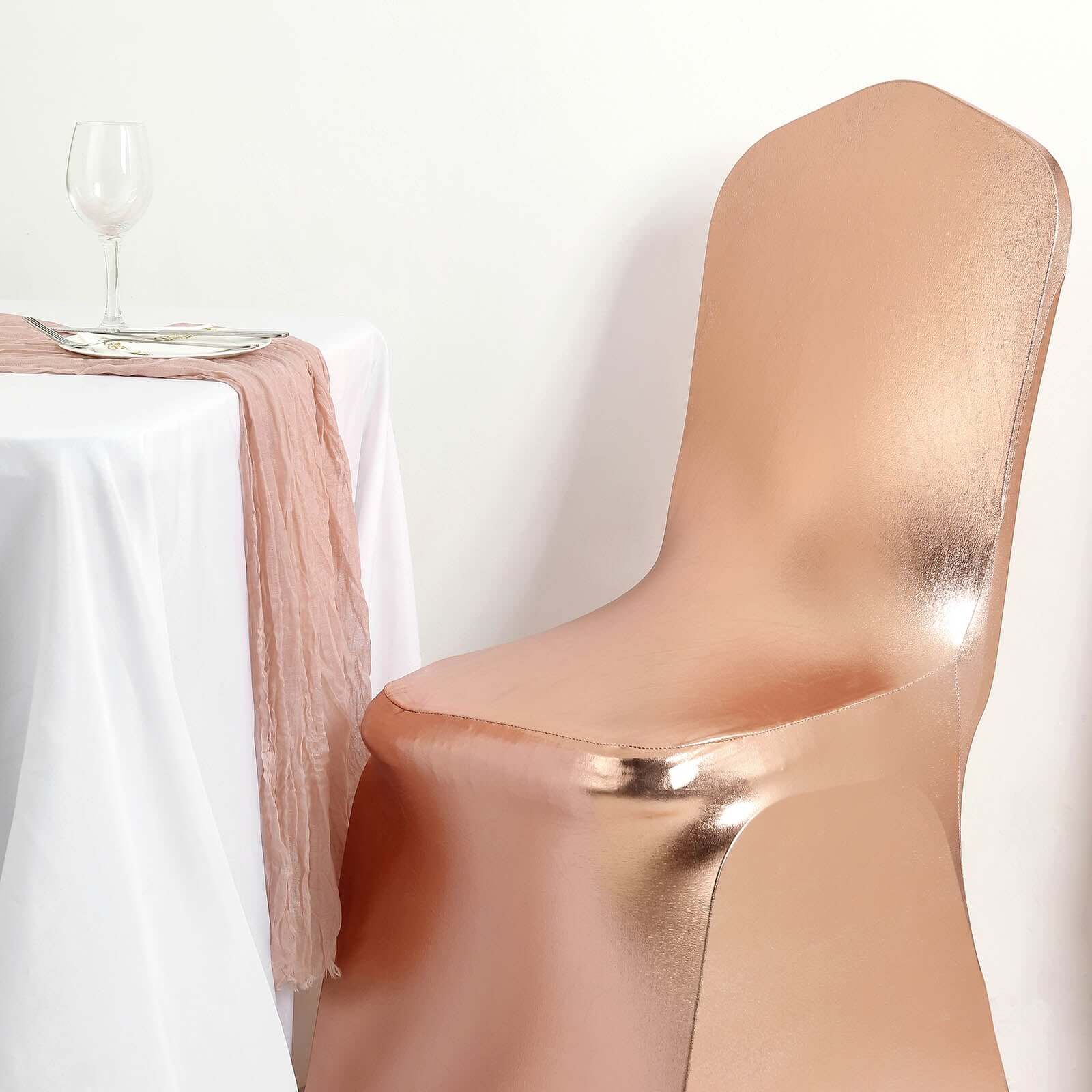 Metallic Rose Gold Glittering Spandex Fitted Slipcover for Banquet Chairs
