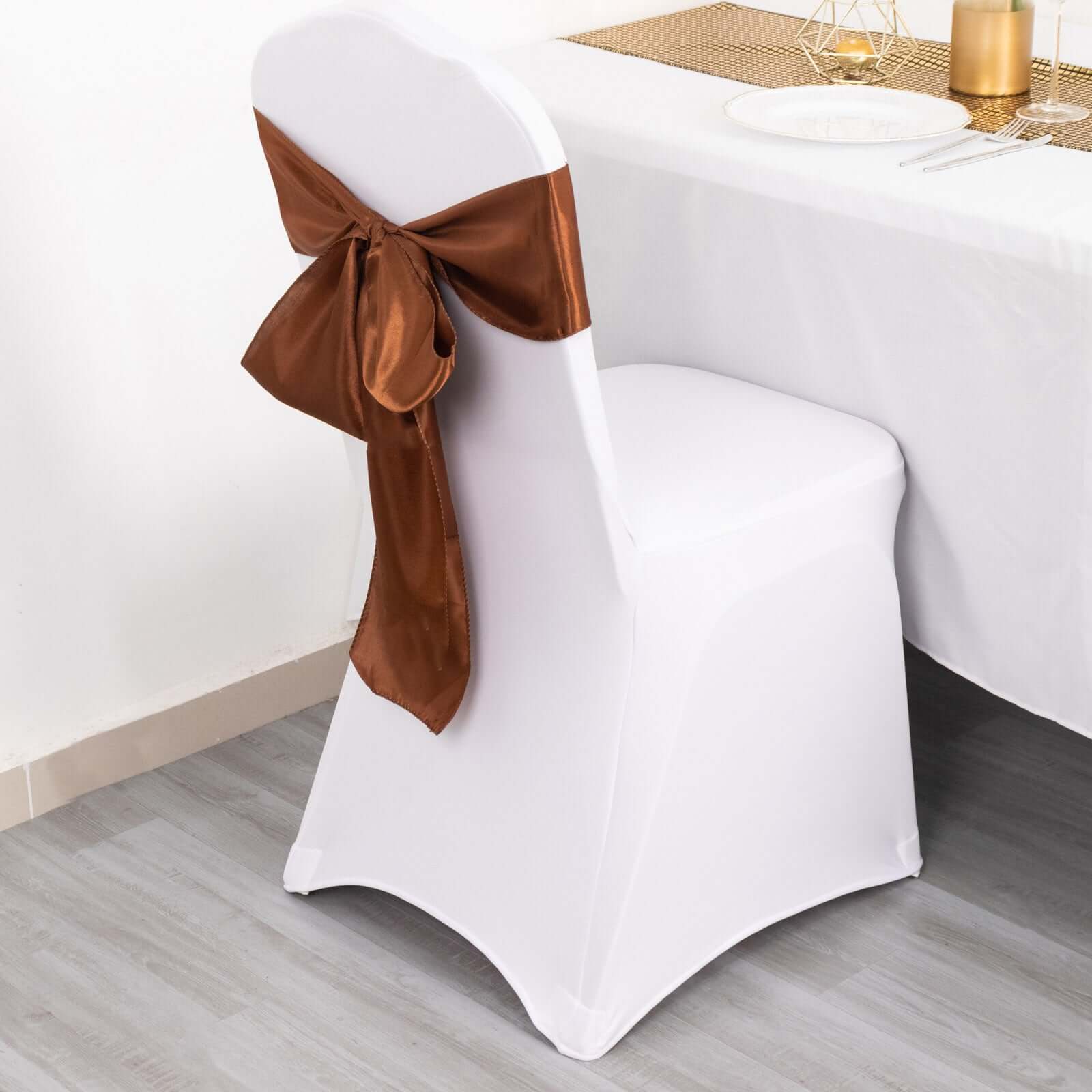 Hot Sale! 5-Piece Set of Cinnamon Brown Satin Chair Sashes with Shiny Finish (6x106)