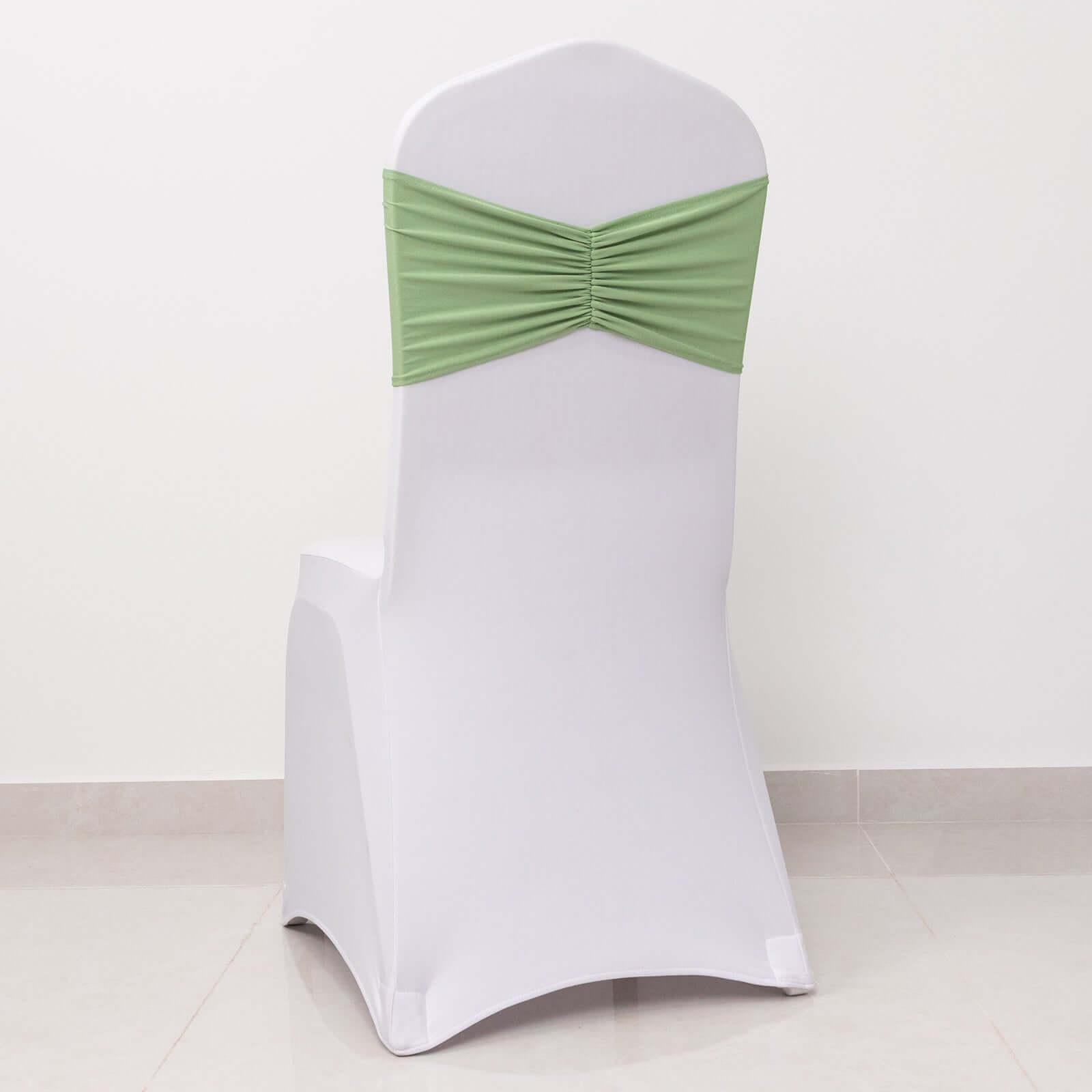 Hot Deal! 5-Pack Sage Green Ruffled Spandex Chair Sashes - Wide & Stretchable