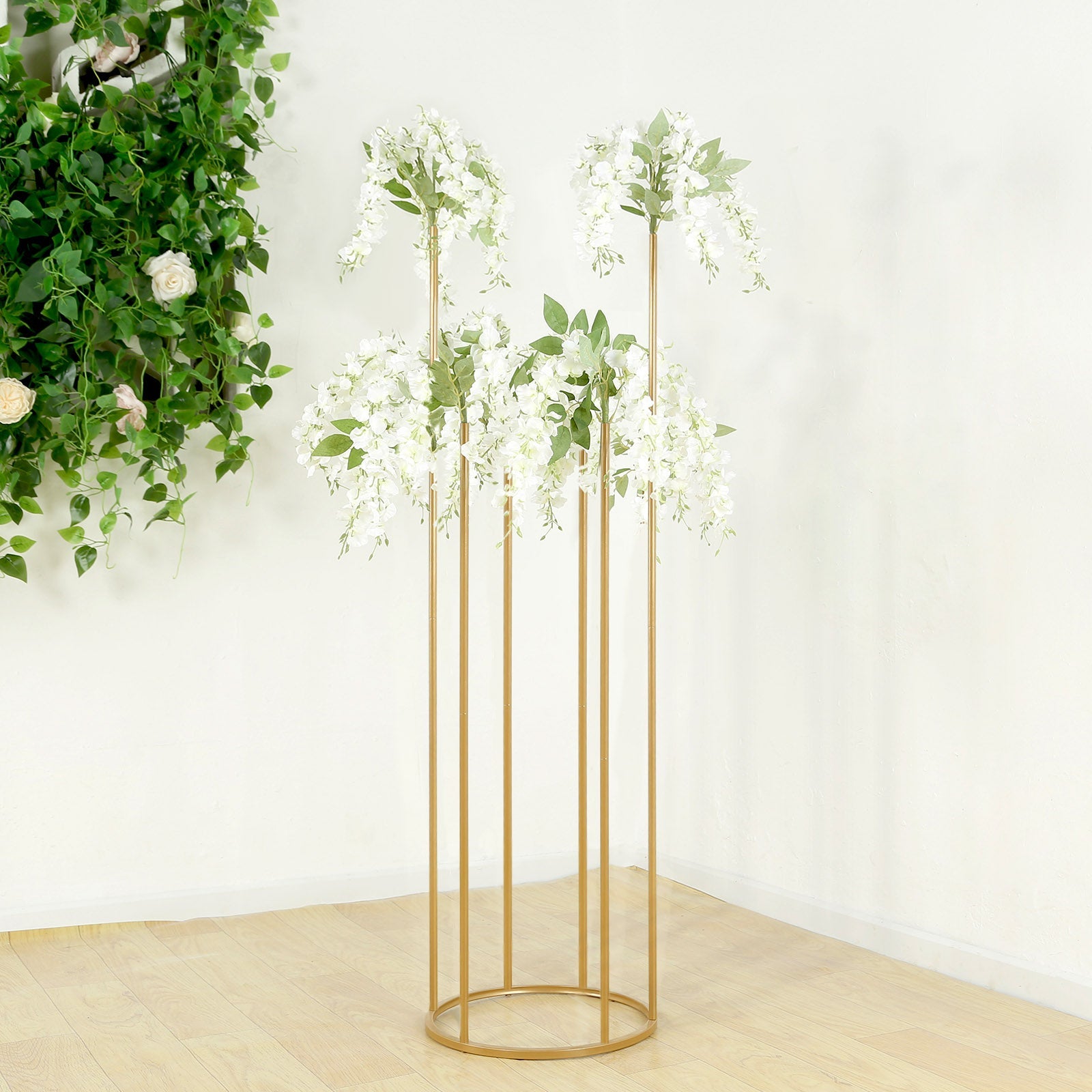 Hot! Gold Metal 6-Tubes Round Base Flower Centerpiece - 4ft Single Stem Bud Vase