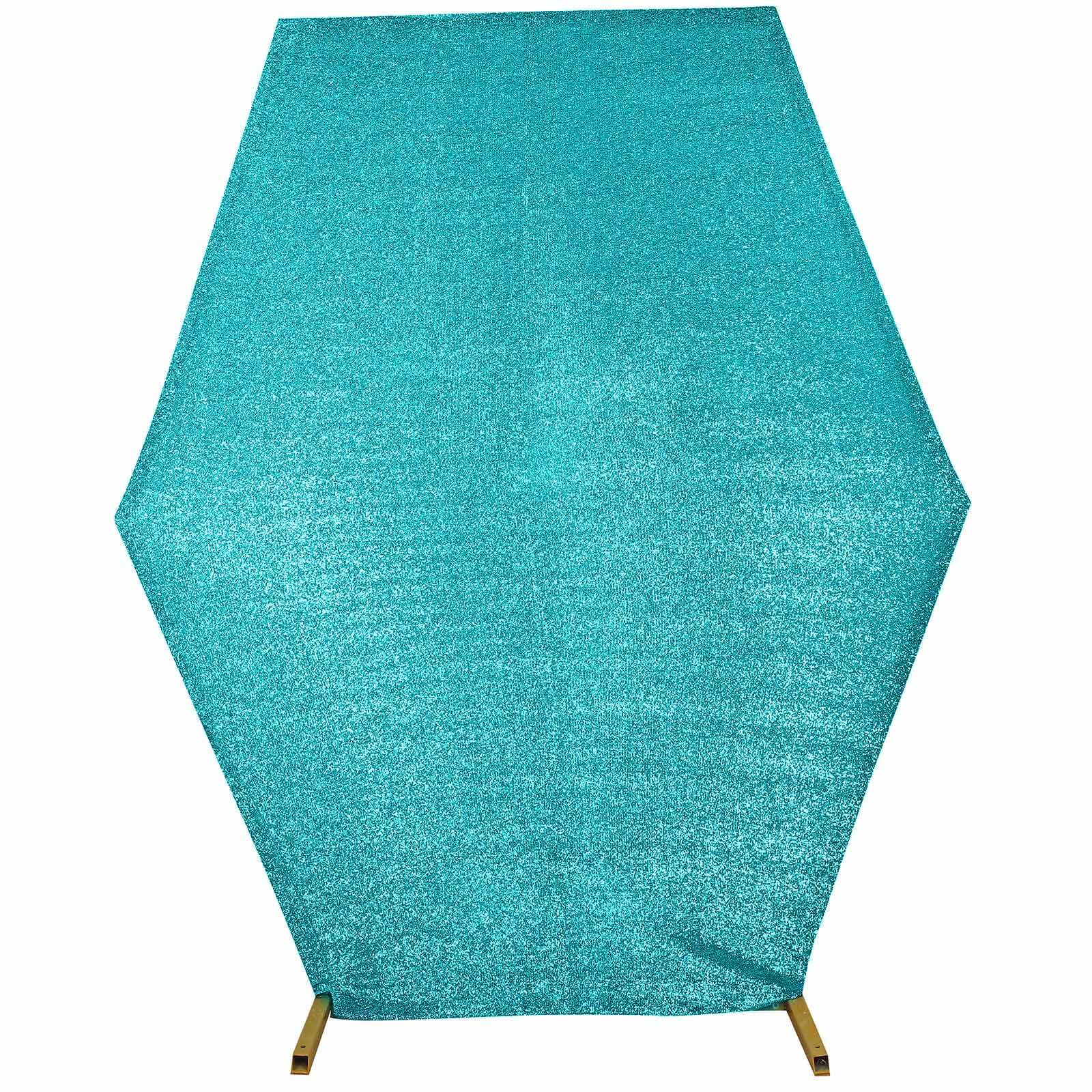 Exclusive 8ft x 7ft Turquoise Metallic Shimmer Tinsel Spandex 2-Sided Wedding Arbor Backdrop