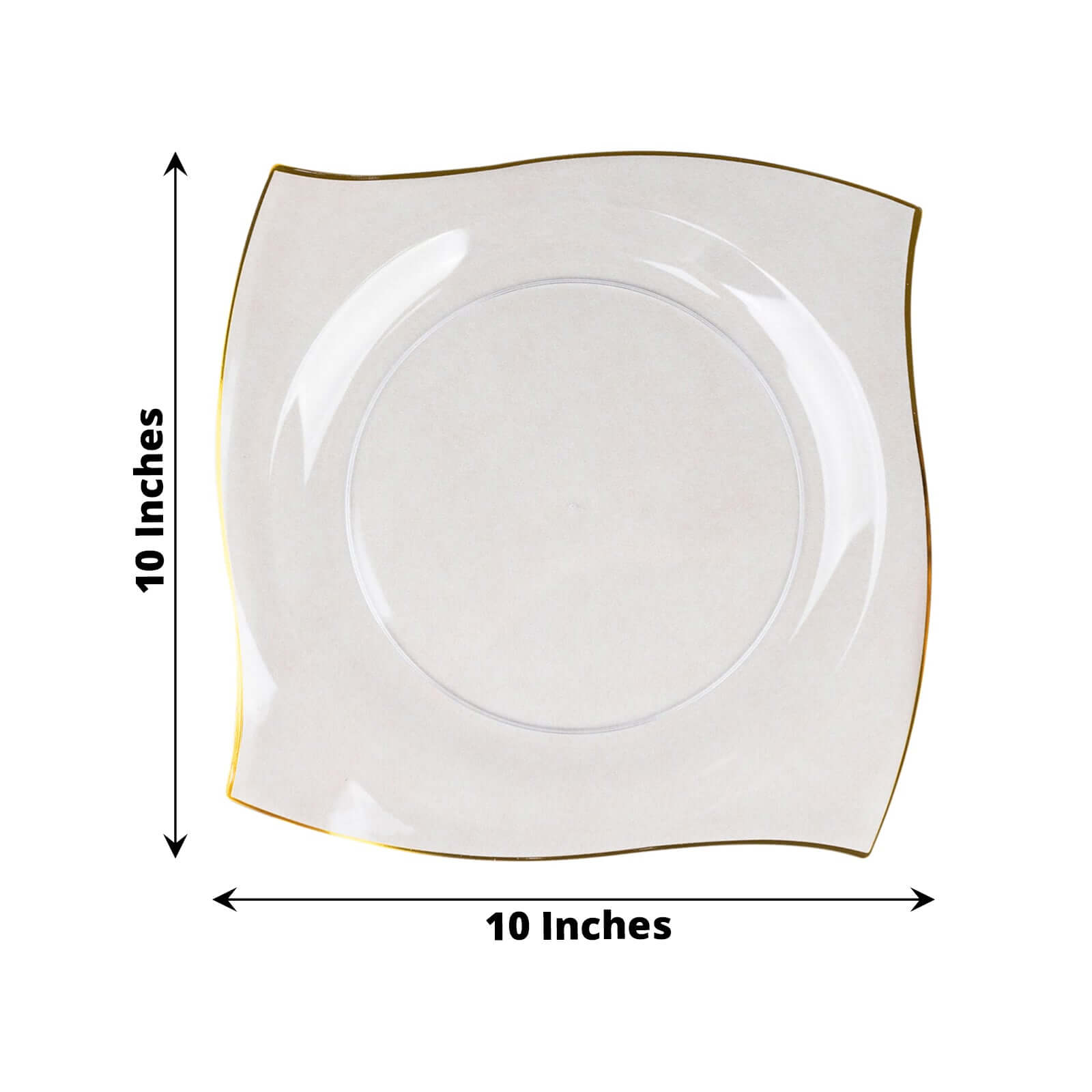 10-Pack Disposable Clear Plastic Square Dinner Plates with Gold Wavy Rim