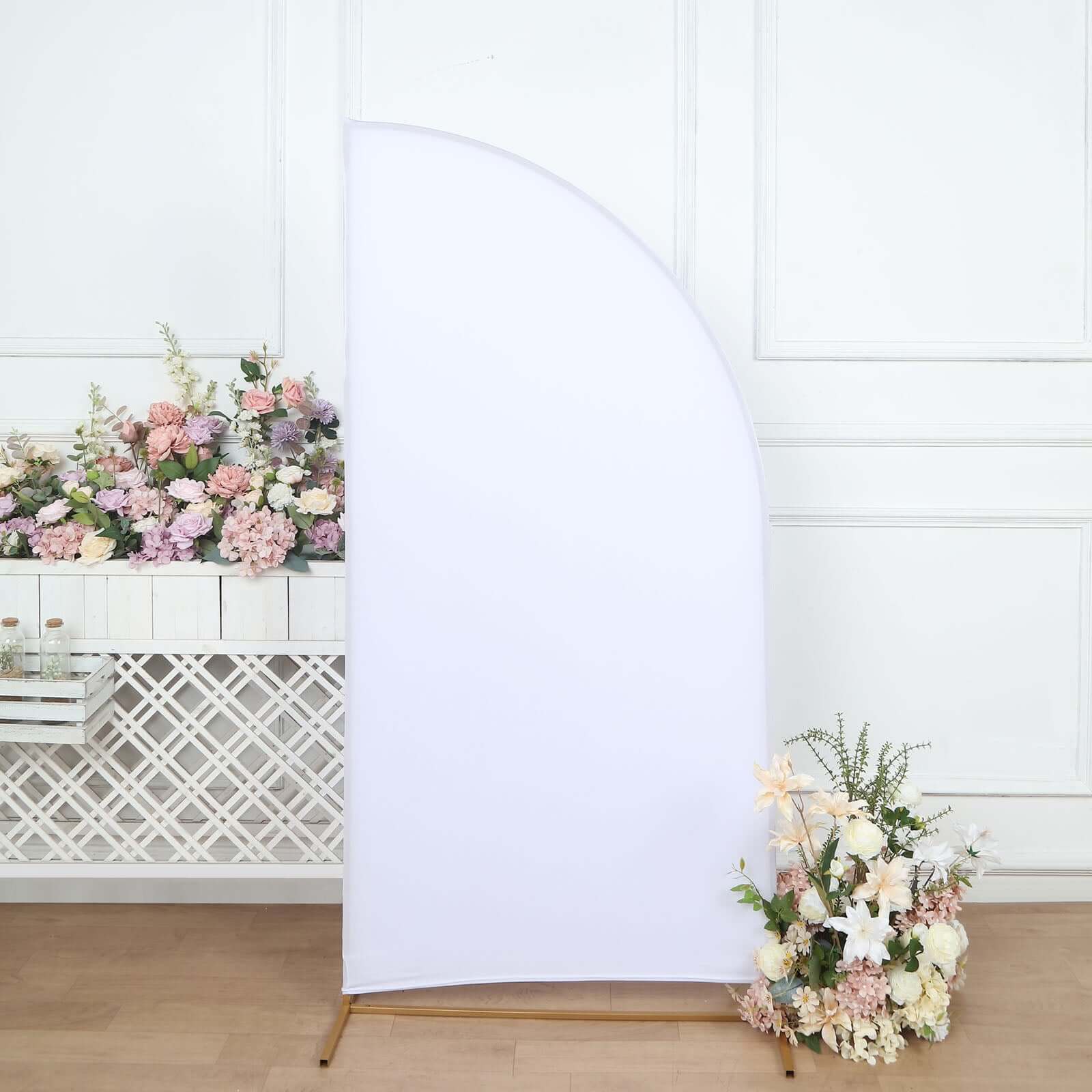 Custom-Fit 6ft Matte White Spandex Half Moon Chiara Wedding Arch Backdrop Stand Cover - Perfect for Weddings!