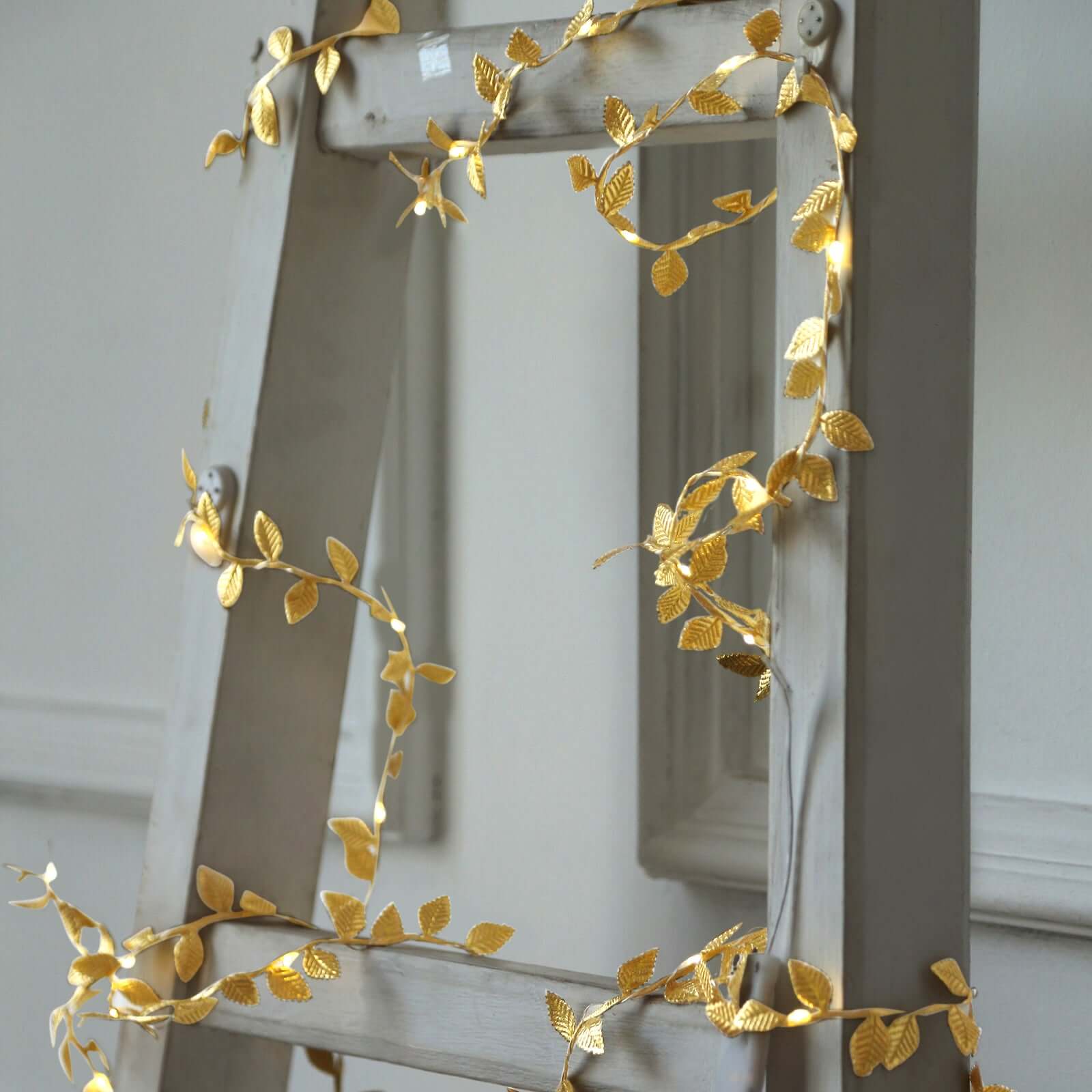 Hot Sale! 40 LED 15ft Battery-Operated Metallic Gold Rose Leaf Garland String Lights, Warm White