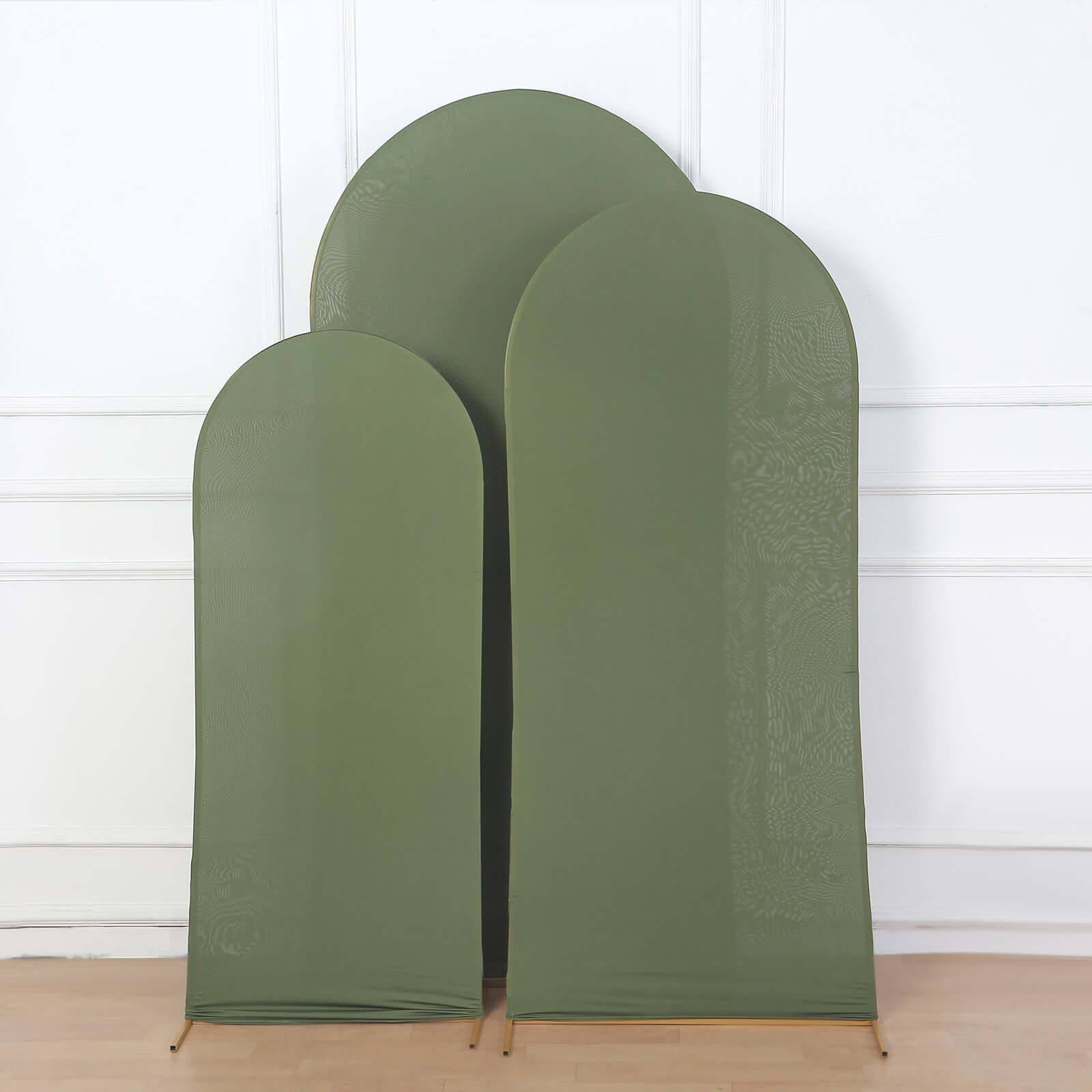 3-Piece Set of Matte Olive Green Spandex Fitted Covers for Round Top Chiara Wedding Arch - 5ft, 6ft, 7ft