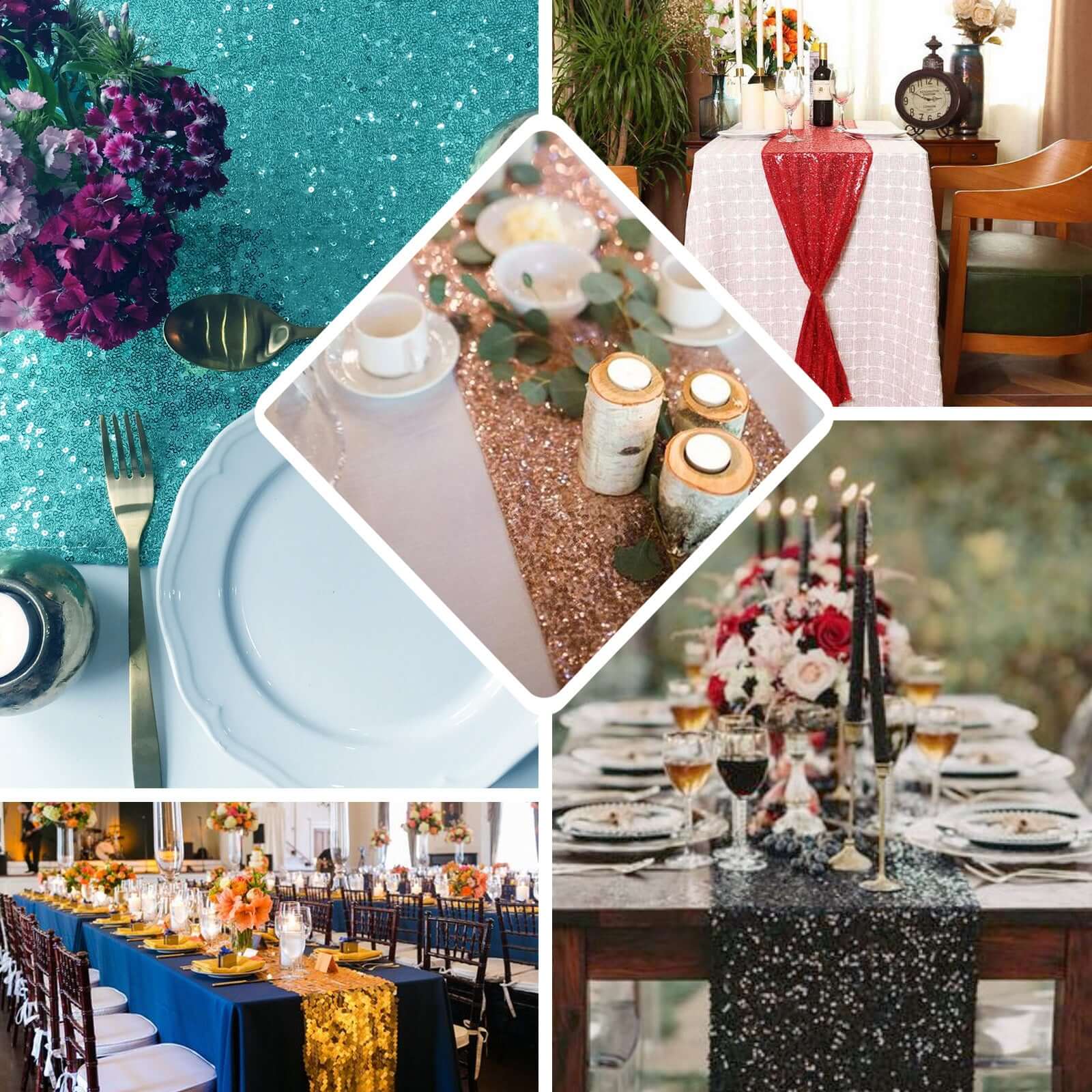 Champagne Sequin Table Runner with Glittering 12x108 Design