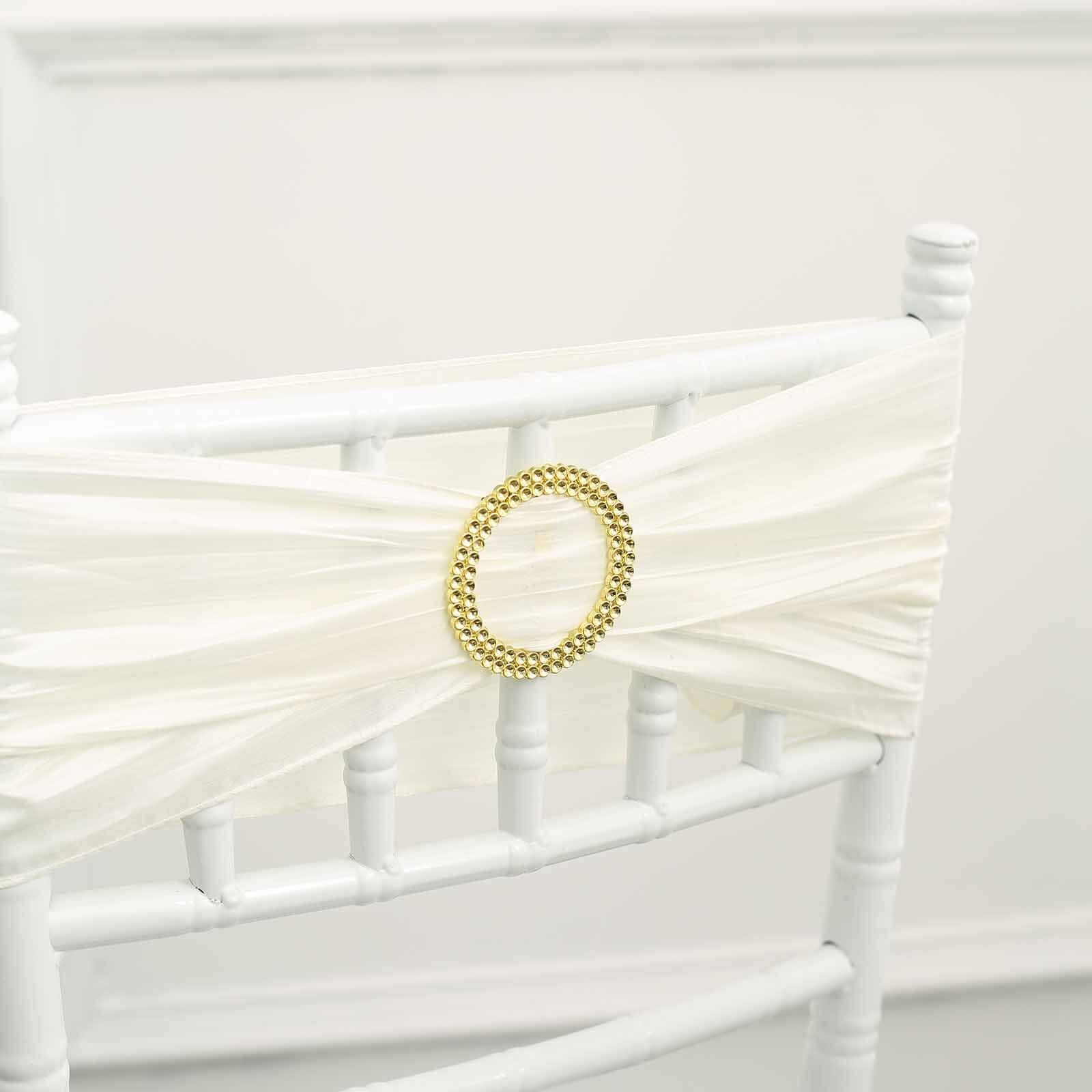 20-Pack Gold Diamond Round Chair Sash Band Buckle Pins - Stunning Rhinestone Napkin Rings for Weddings & Gatherings