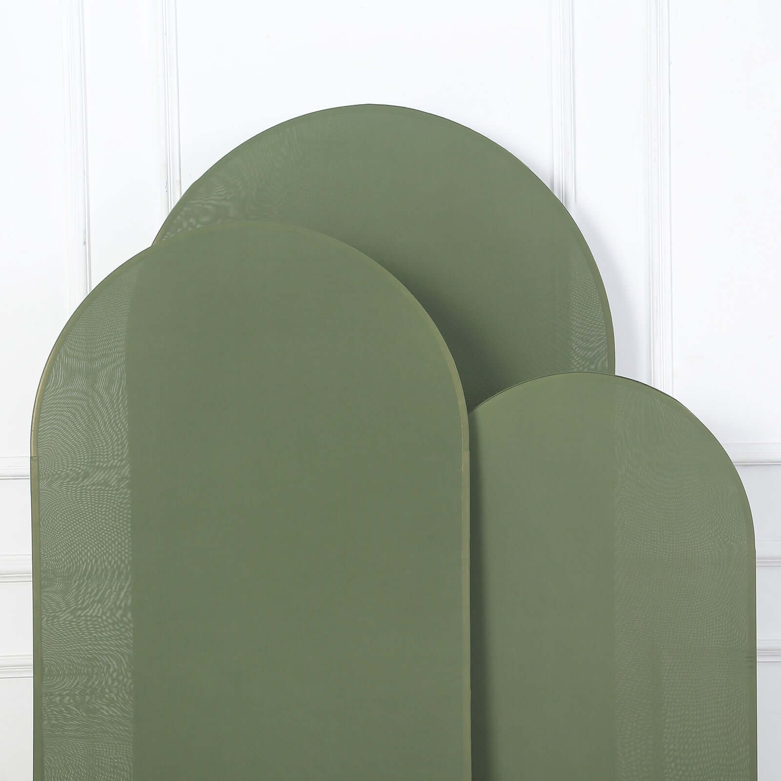 3-Piece Set of Matte Olive Green Spandex Fitted Covers for Round Top Chiara Wedding Arch - 5ft, 6ft, 7ft