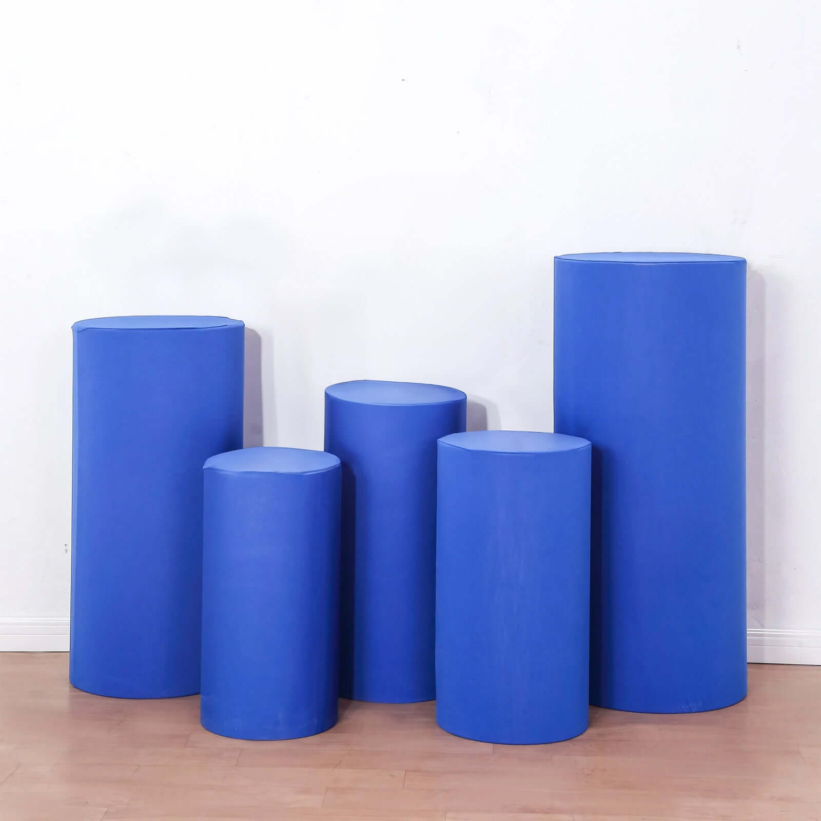 Hot Sale! Set of 5 Royal Blue Stretchable Spandex Cylinder Pedestal Stand Covers - 160 GSM
