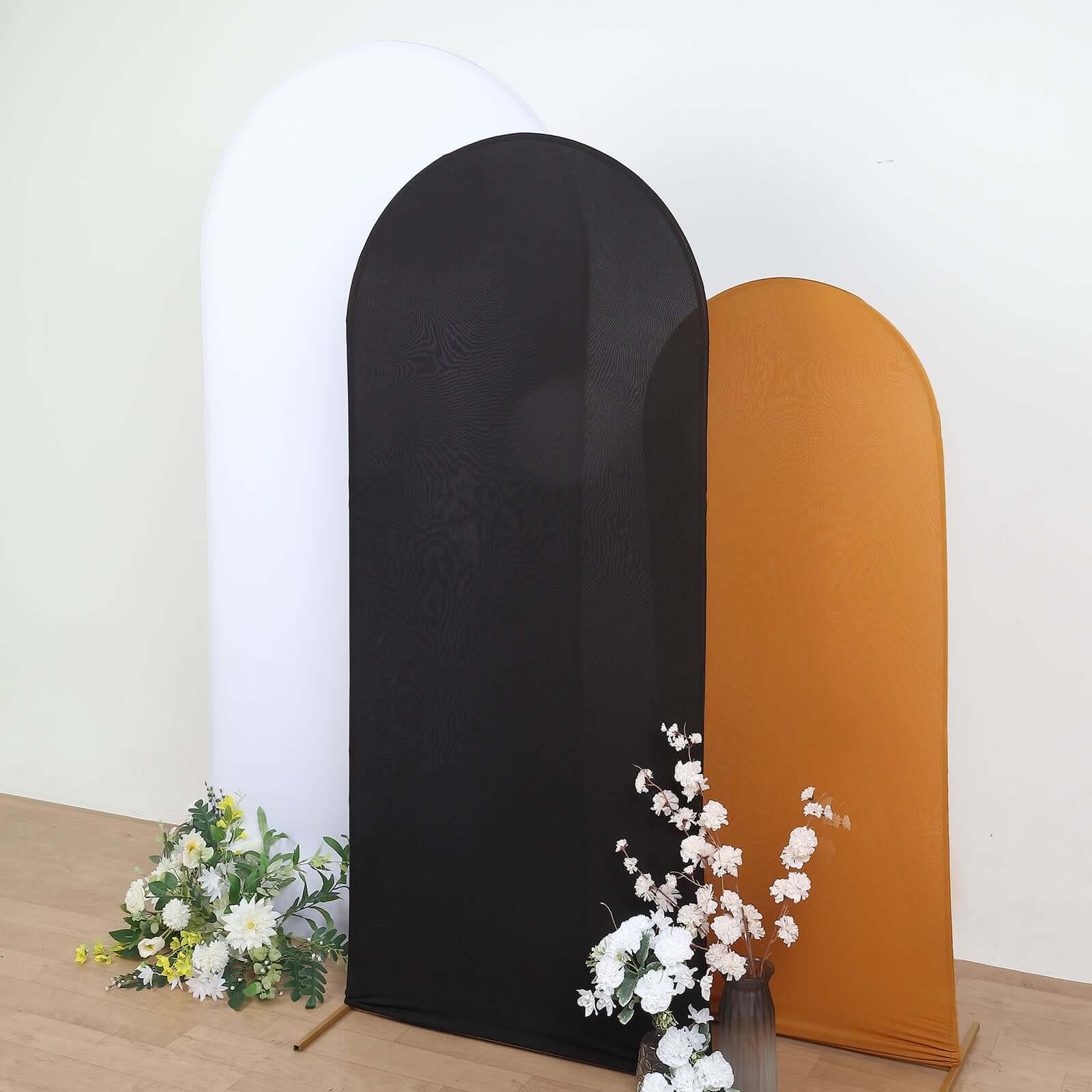 6ft Double-Sided Matte Black Spandex Fitted Cover for Round Top Wedding Arch Stand - Ideal Decor