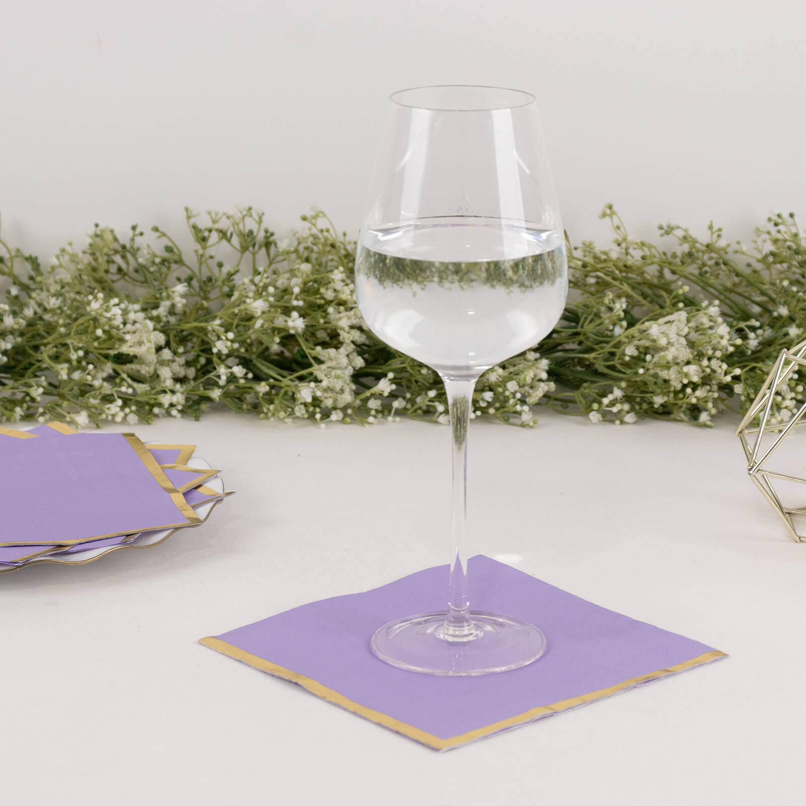 Hot Deal! 50-Pack Disposable 2-Ply Lavender Cocktail Paper Napkins with Gold Foil Edge, 6.5x6.5 for Events