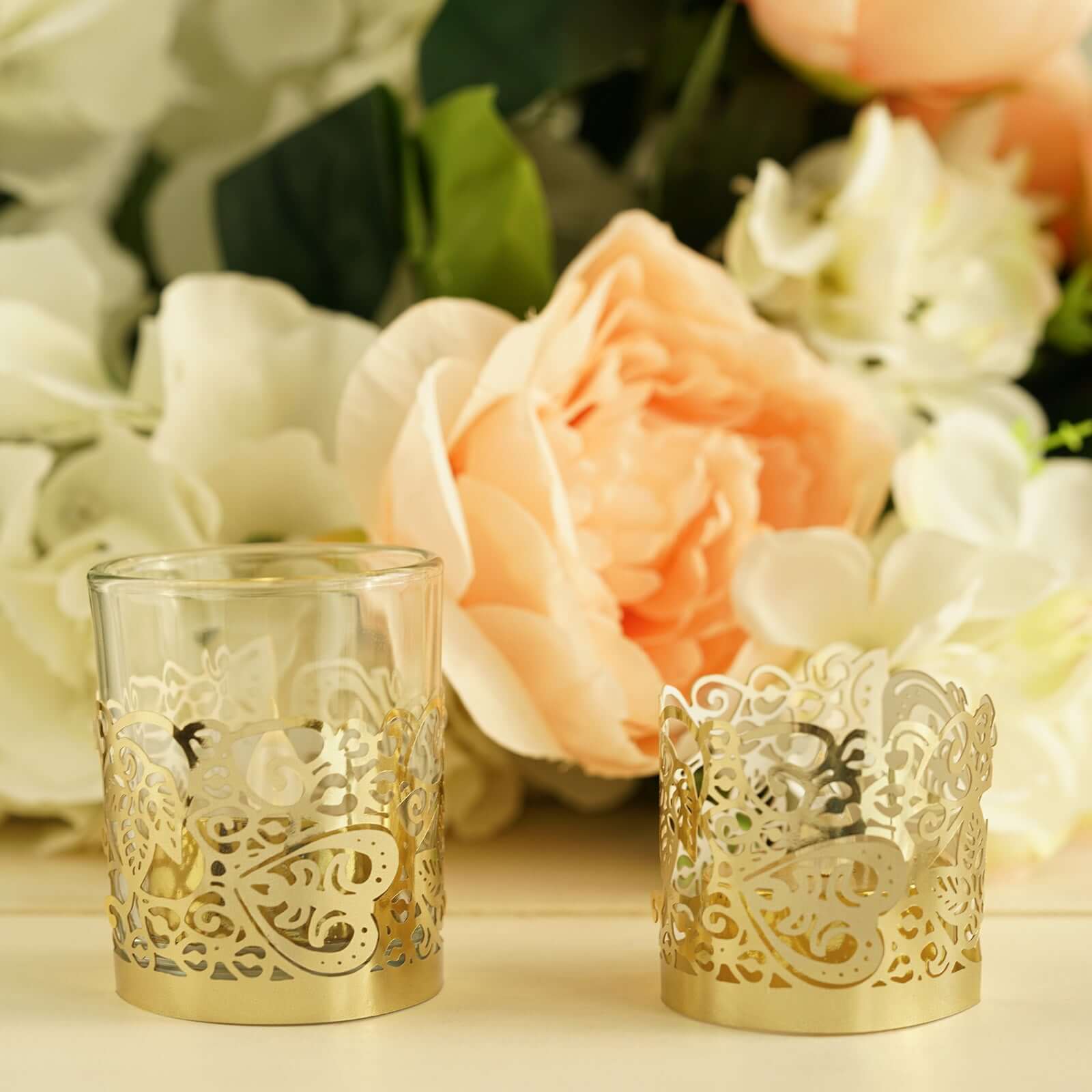20-Pack Gold Foil Floral Lace Design Paper Wraps for Votive Tealight Candles