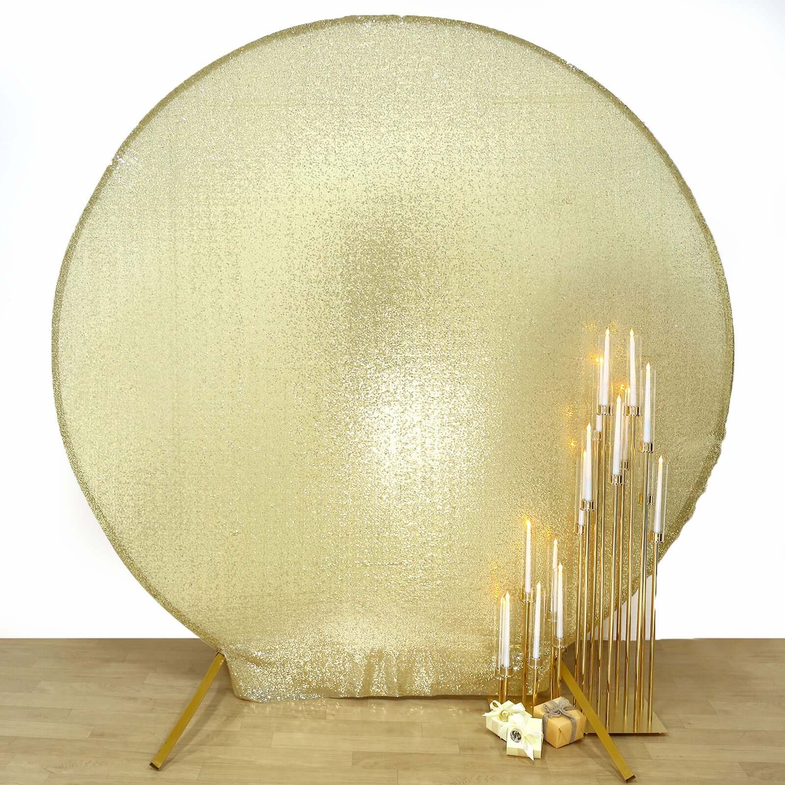 Exclusive 7.5ft Champagne Sequin Round Wedding Arch Cover, 2-Sided Shiny Photo Backdrop