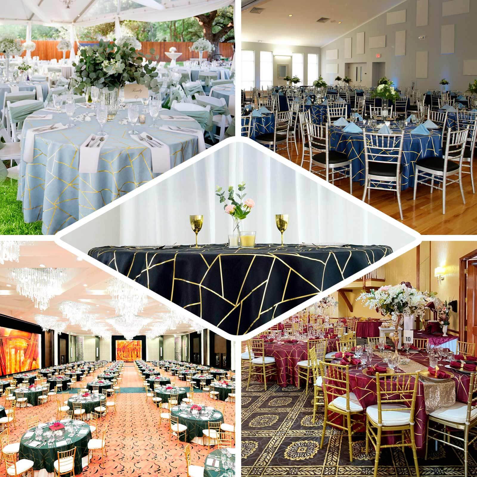 Exclusive Beige Polyester 120 Round Tablecloth with Gold Foil Geometric Pattern - Wrinkle-Resistant