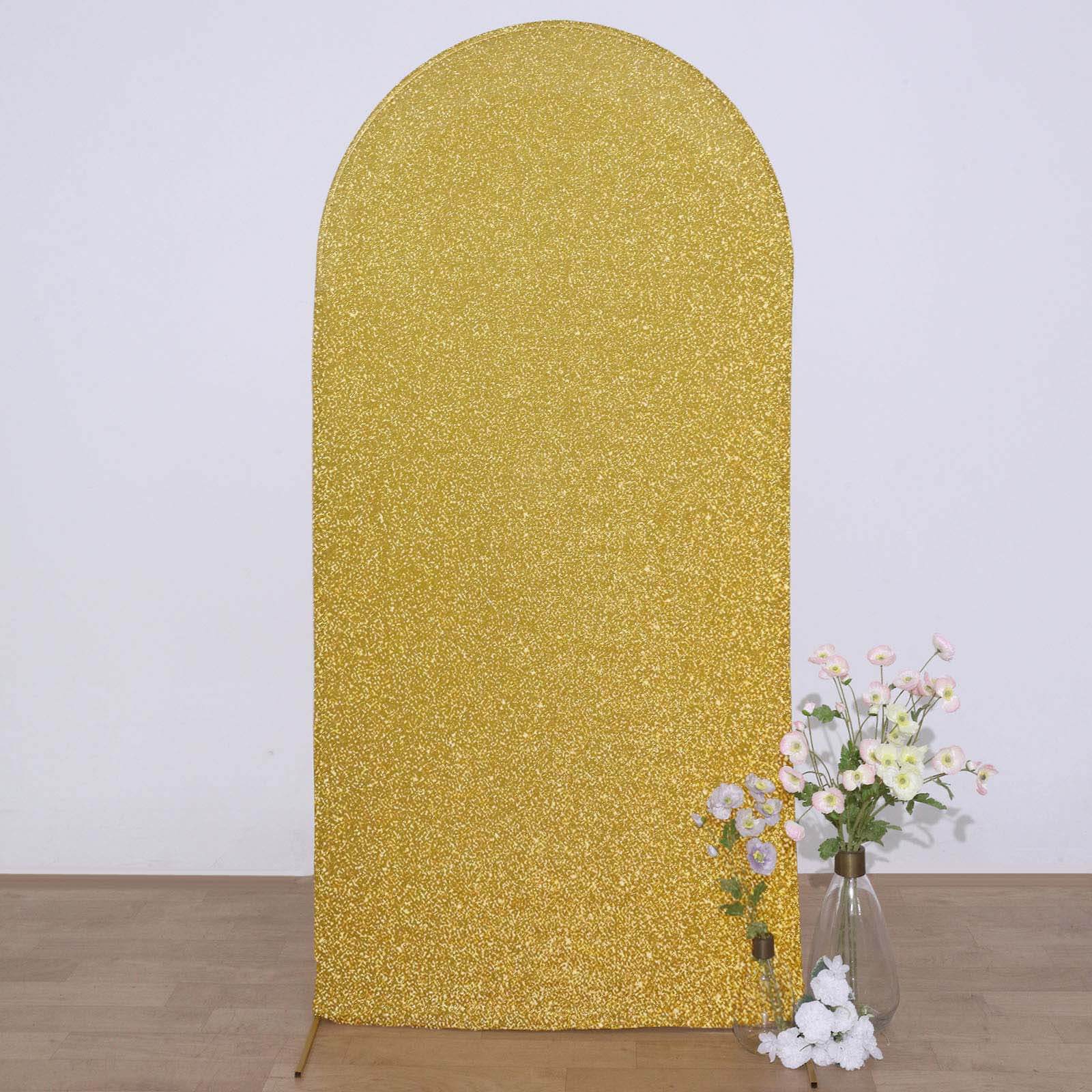7ft Gold Shimmer Tinsel Spandex Backdrop Cover for Wedding Arch - Exclusive Deal
