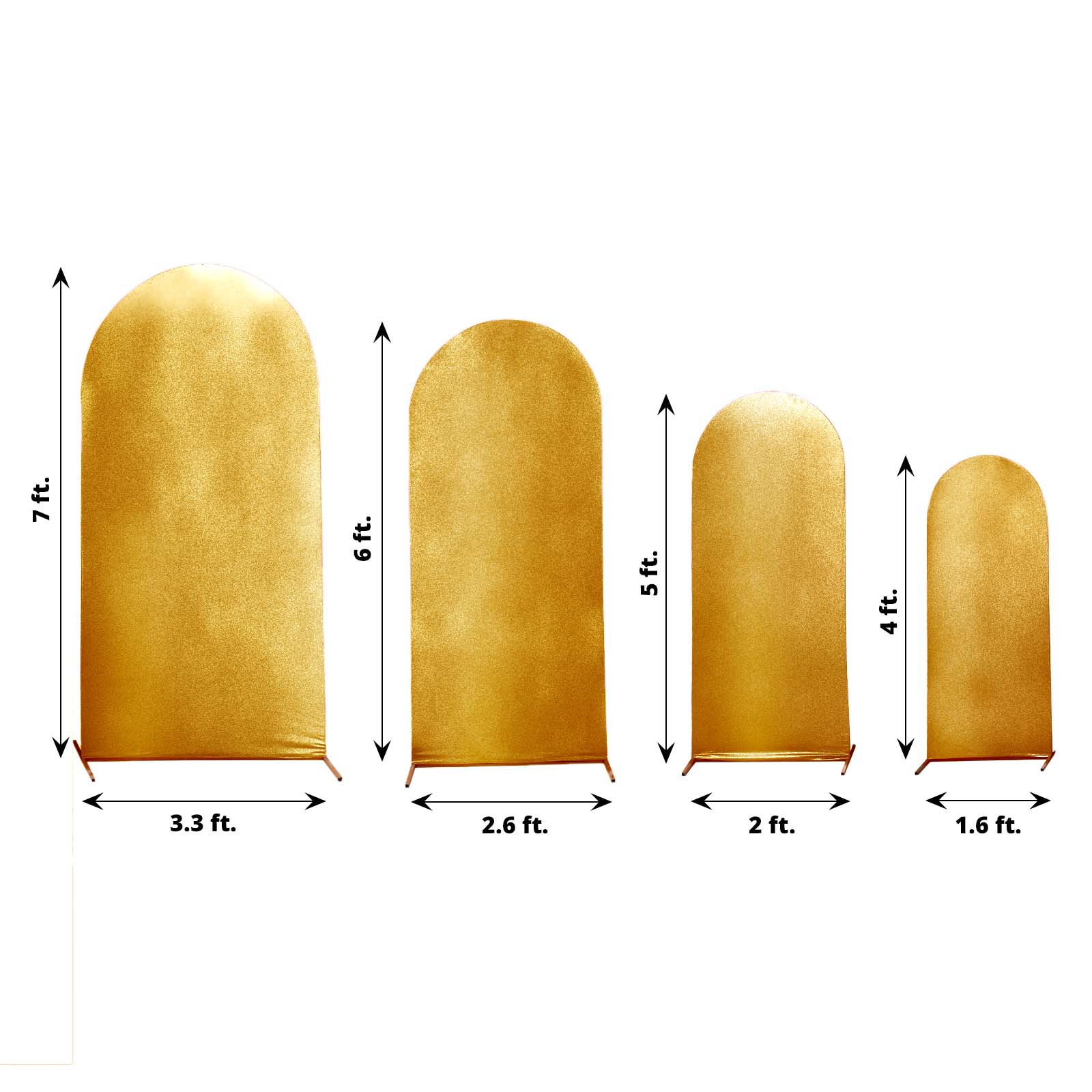 4-Piece Gold Metallic Spandex Wedding Arch Covers for Round Top Backdrops - 4ft to 7ft Sizes
