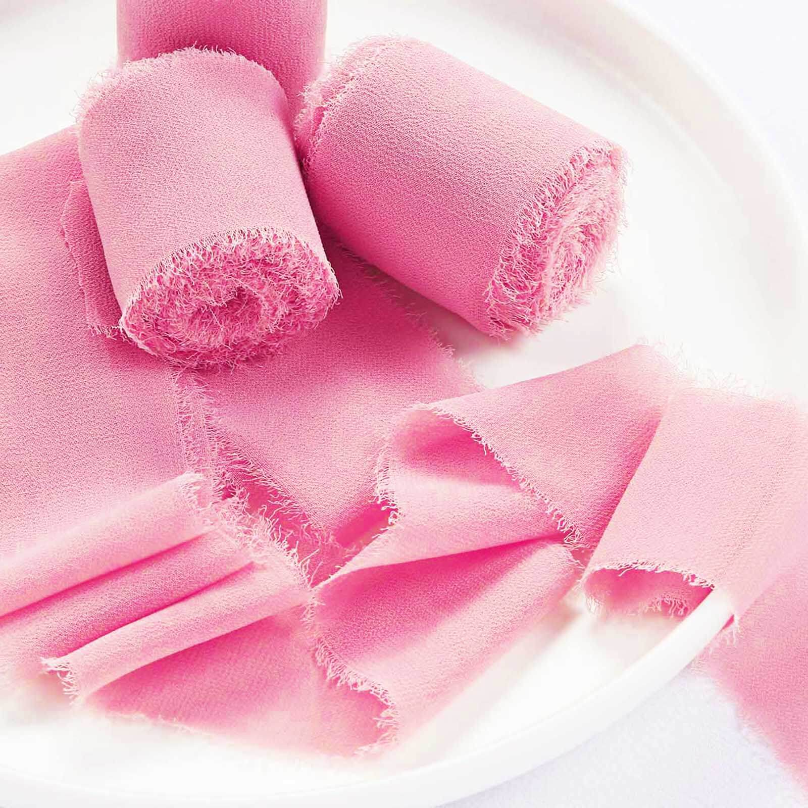 2-Pack Pink Silk-Like Chiffon Linen Ribbon Rolls for Bouquets, Wrapping, and Decor - 6 Yards Each!