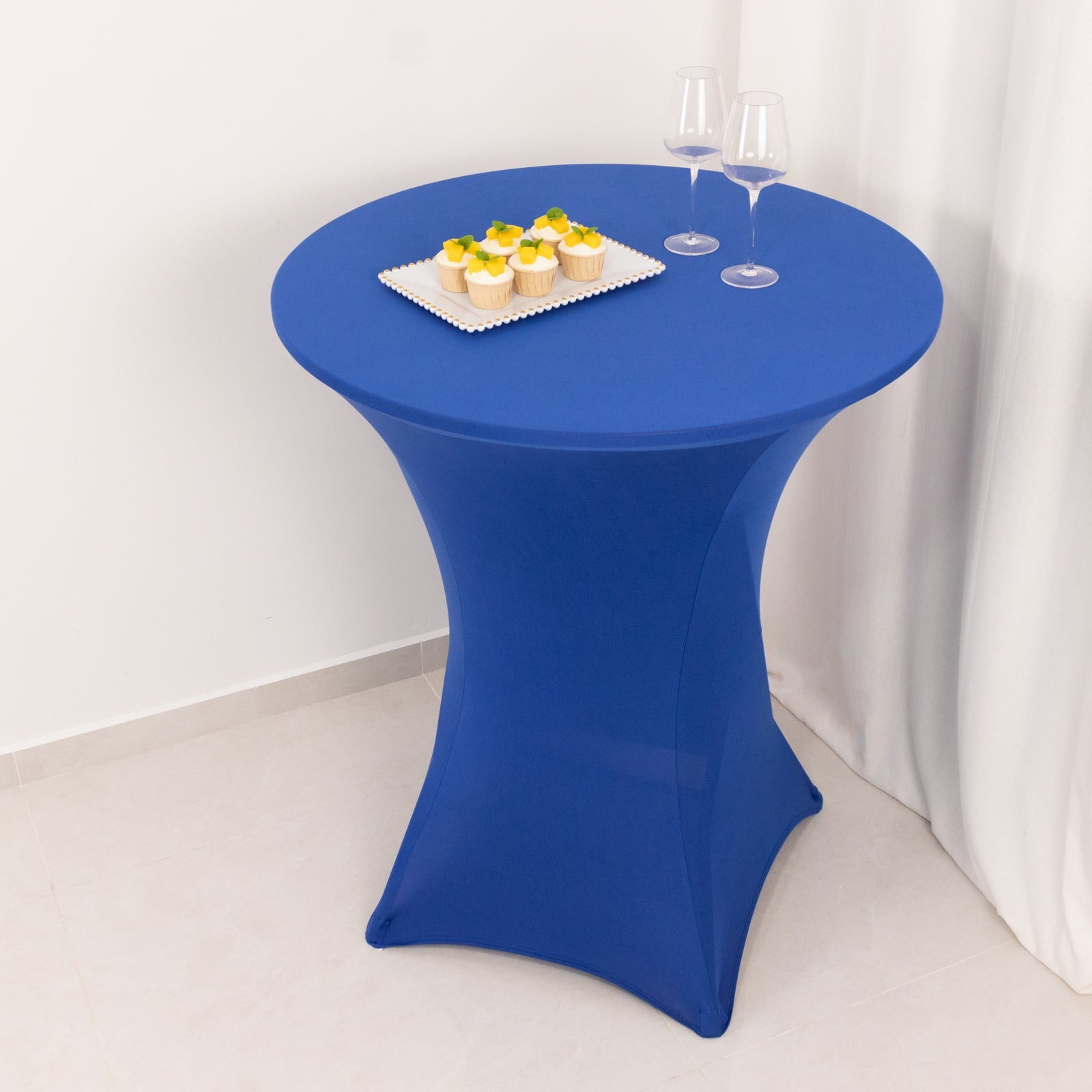 Royal Blue Spandex Stretch Fitted Cocktail Table Cover - Easy to Maintain, Ideal for 33-36