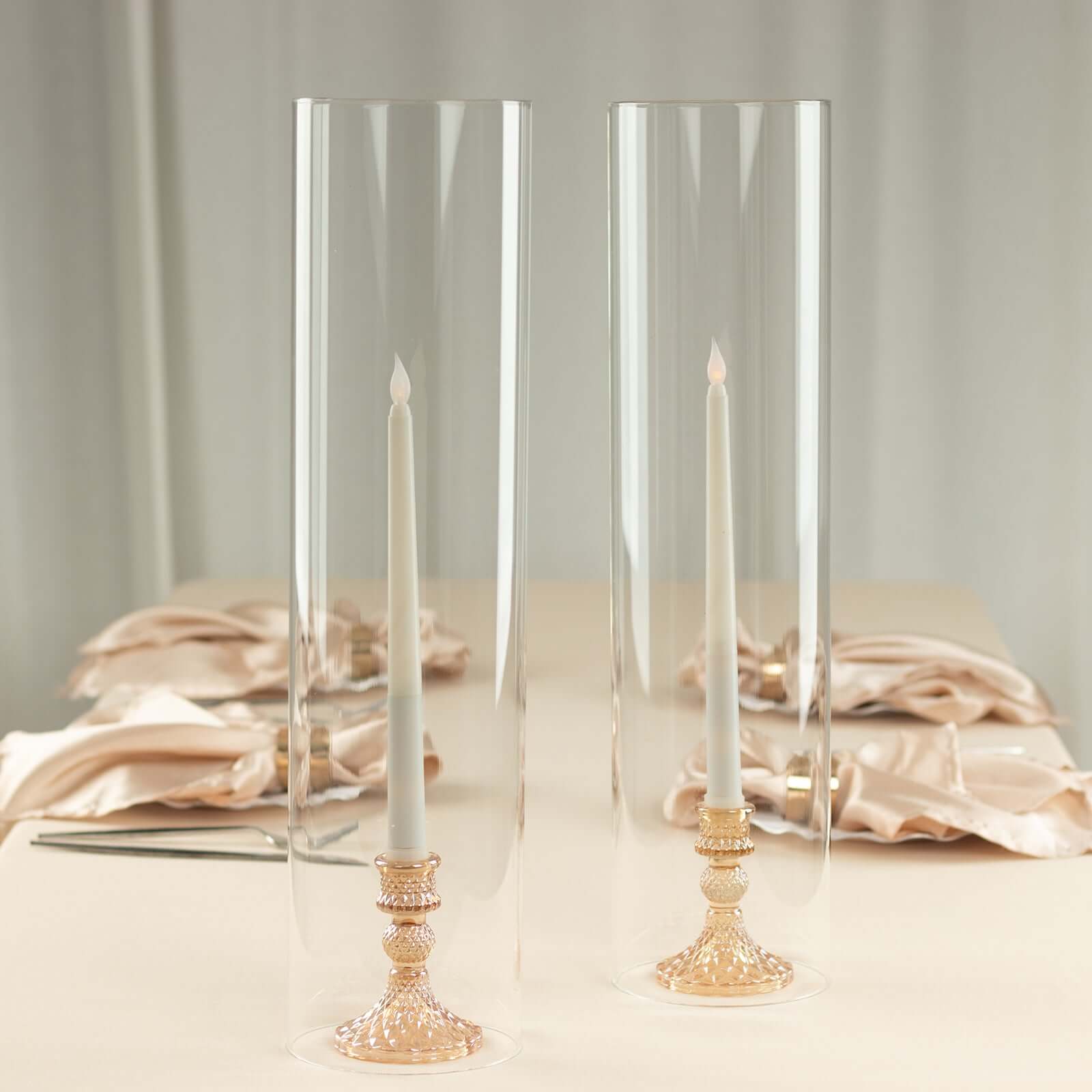 2-Piece Clear Glass Open-End Hurricane Candelabra Shades - 20-Inch Stylish Table Centerpieces