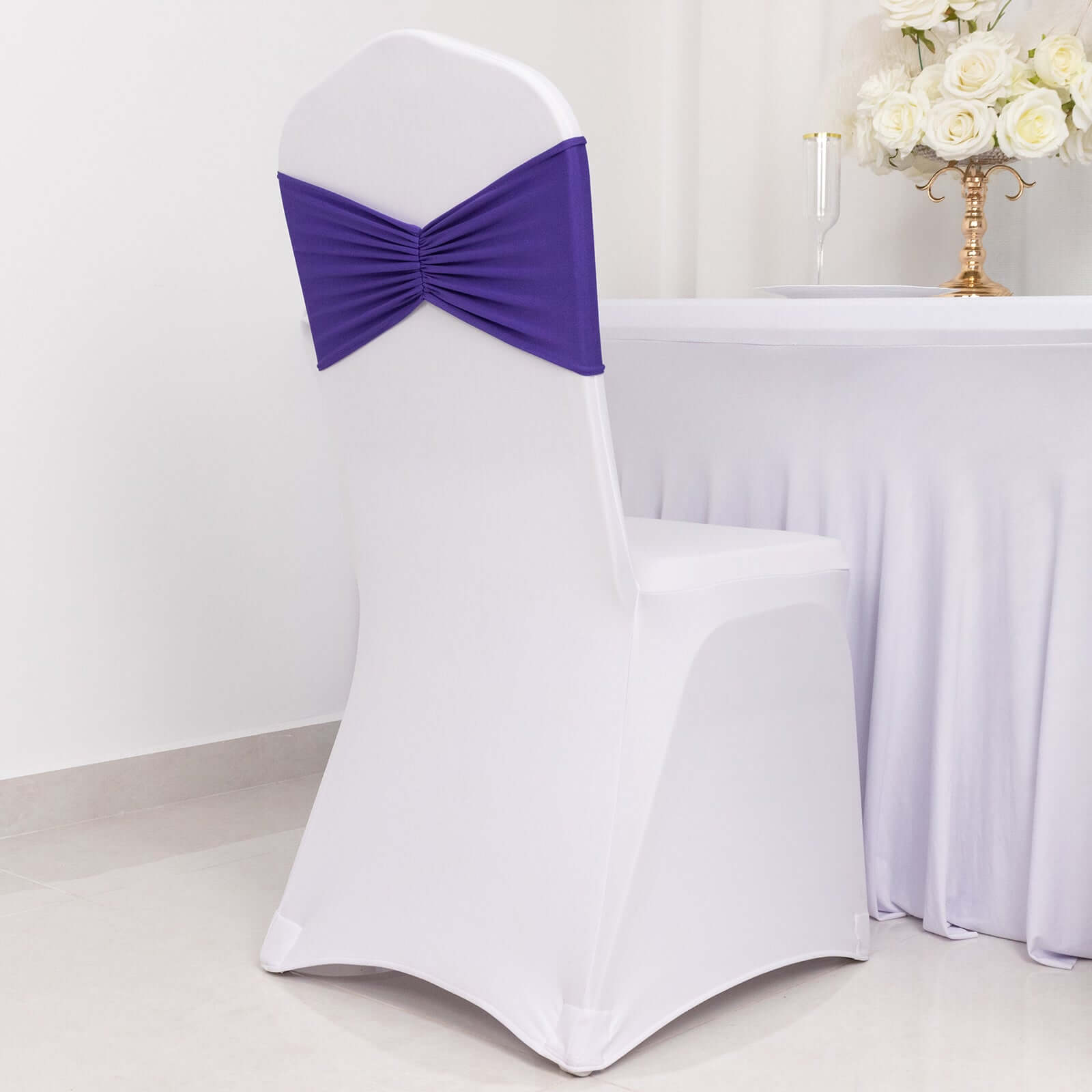 Hot Deal! 5-Pack Purple Ruffled Spandex Chair Sashes - Wide & Easy Stretch Bands