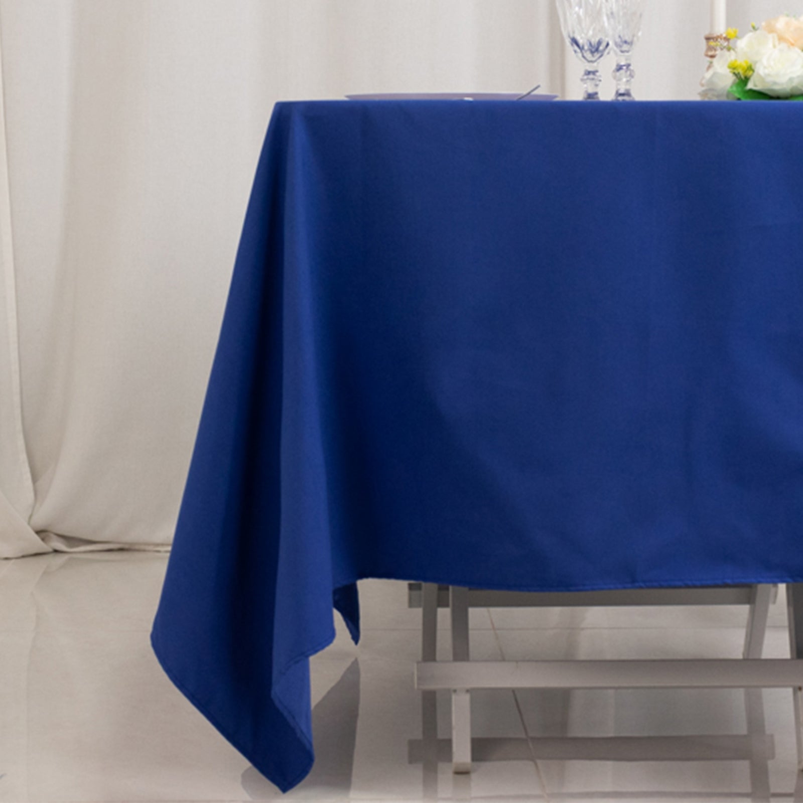 Wrinkle-Resistant Royal Blue 70x70 Square Cotton Blend Tablecloth