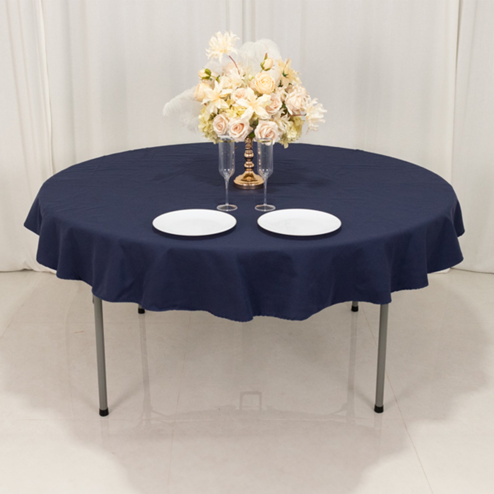Navy Blue 70" Wrinkle-Resistant Cotton Blend Round Tablecloth - Perfect for Events!