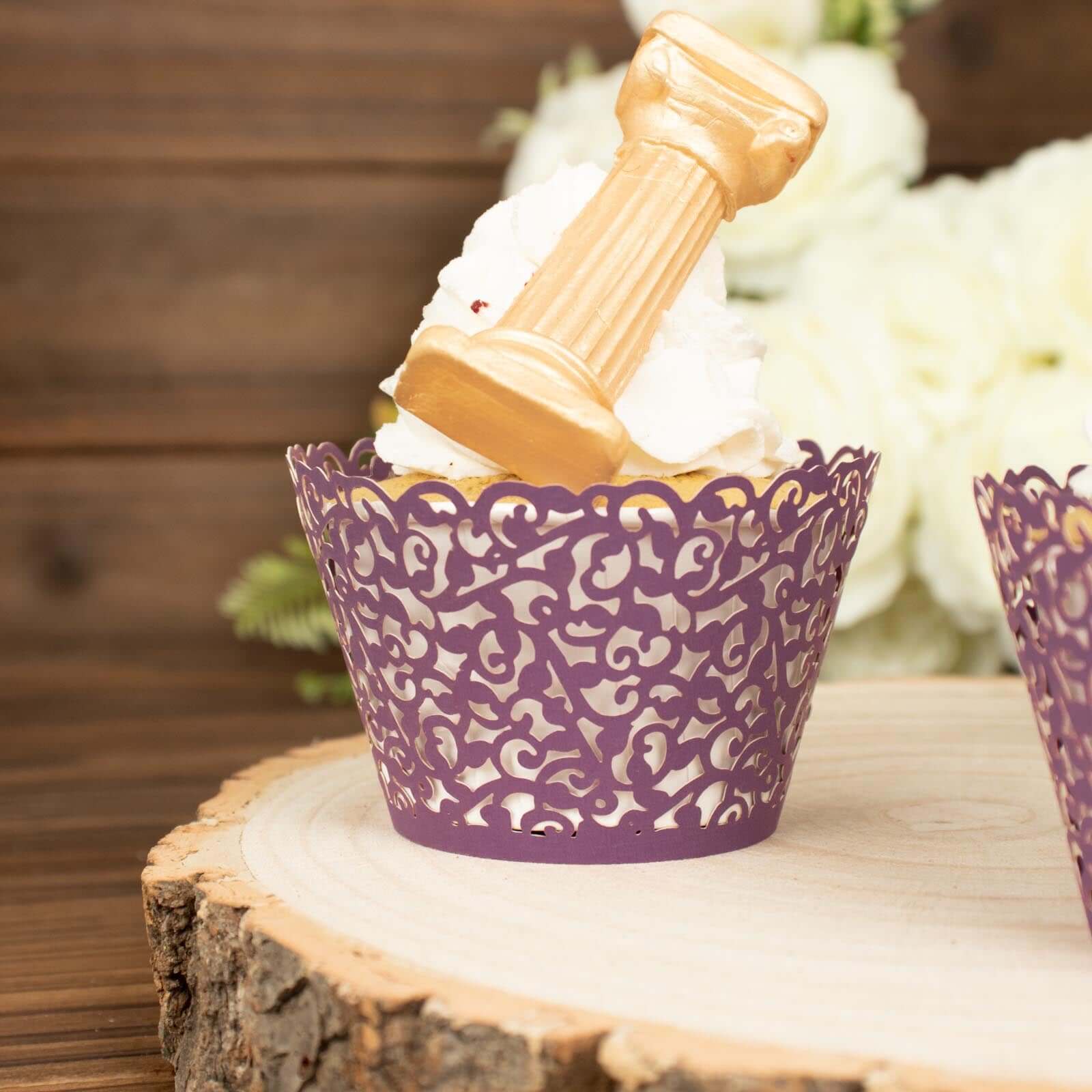 25-Piece Purple Lace Laser-Cut Paper Cupcake Wrappers for Event Baking