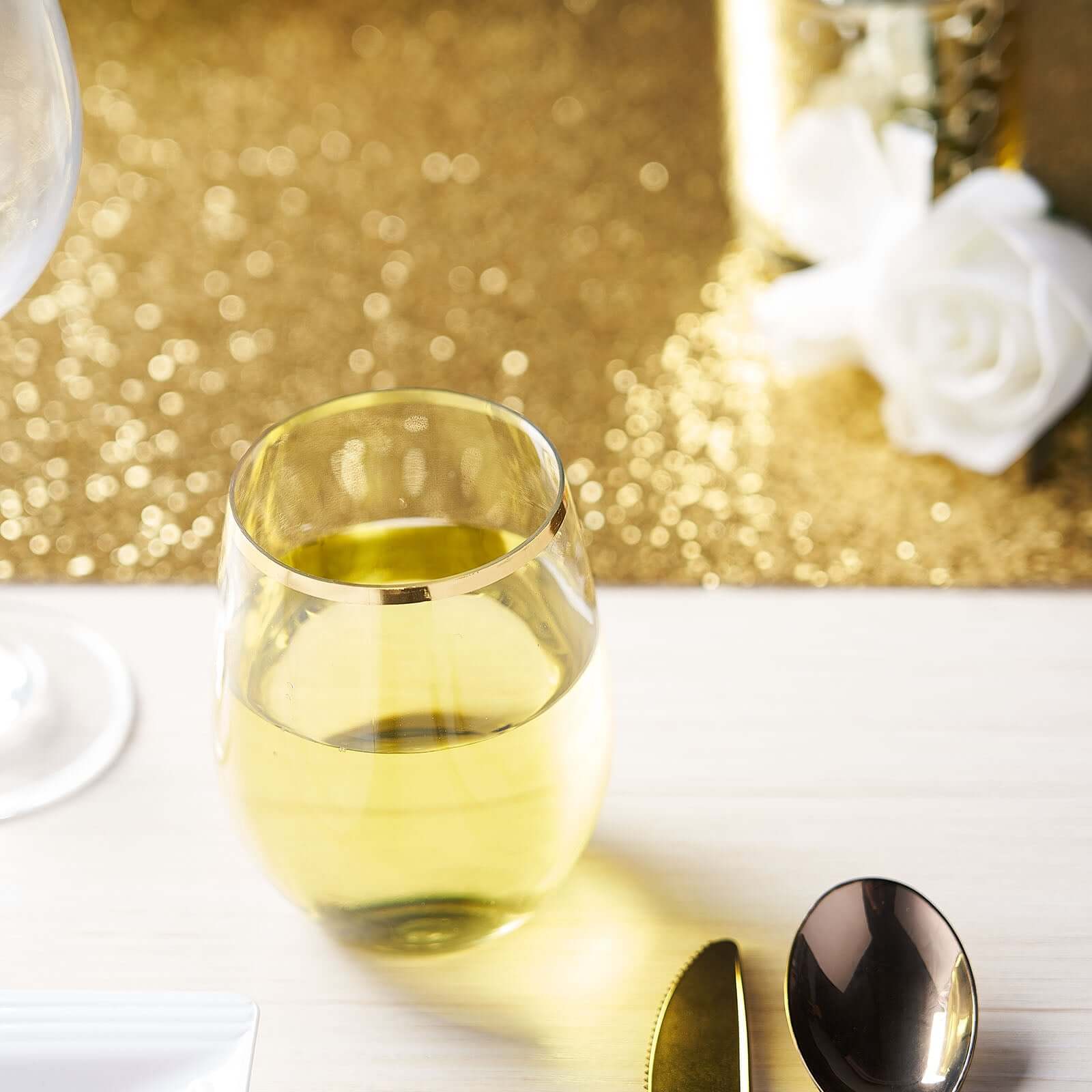 12-Pack Reusable 12oz Clear Plastic Wine Tumblers with Gold Rim - Ideal for Events