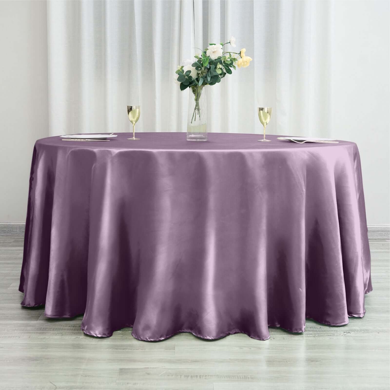 Stylish Seamless Satin Round Tablecloth in Violet Amethyst - 120 Inch for Various Events