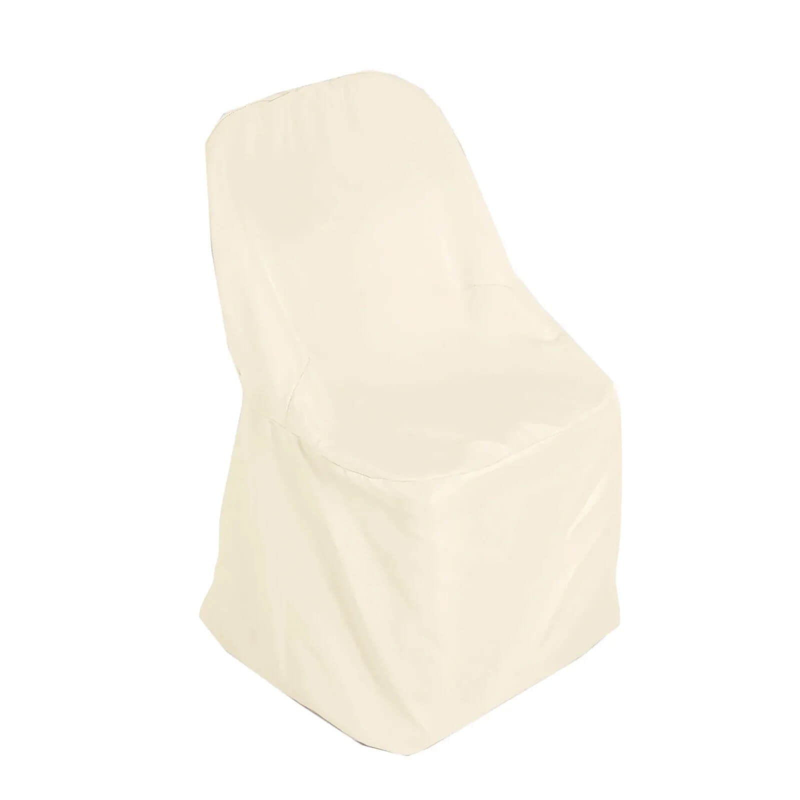 10-Pack Wrinkle-Free, Stain-Resistant Beige Polyester Slip-On Chair Covers for Folding Chairs