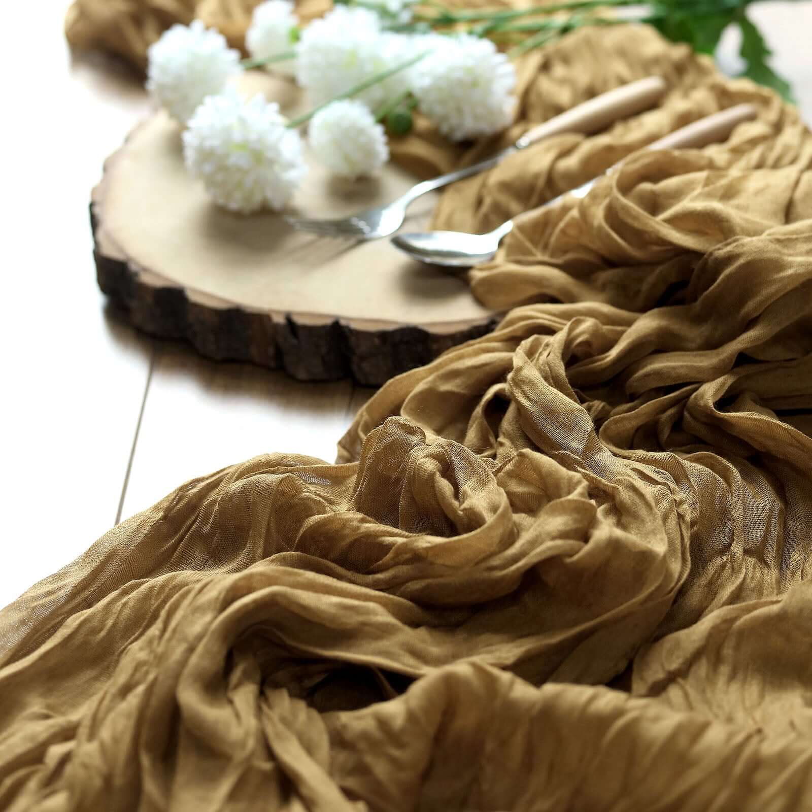 Soft & Rustic Gold Gauze Cheesecloth 10ft Table Runner - Perfect for Boho Decor