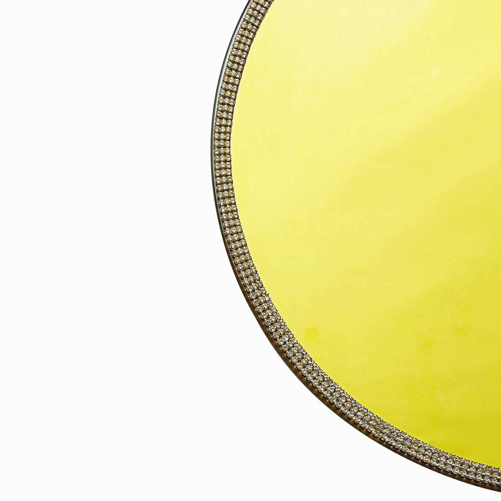 Hot Sale! 2-Pack 13-Inch Round Glass Charger Plates with Metallic Gold Mirror Rhinestone Rim for Decor