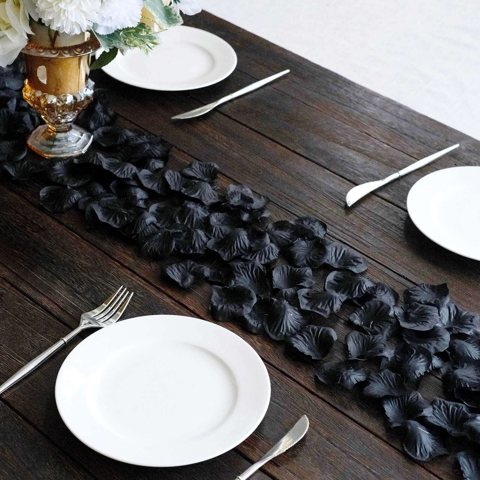 500-Pack Black Silk Rose Petal Confetti - Ideal for Table and Floor Decor