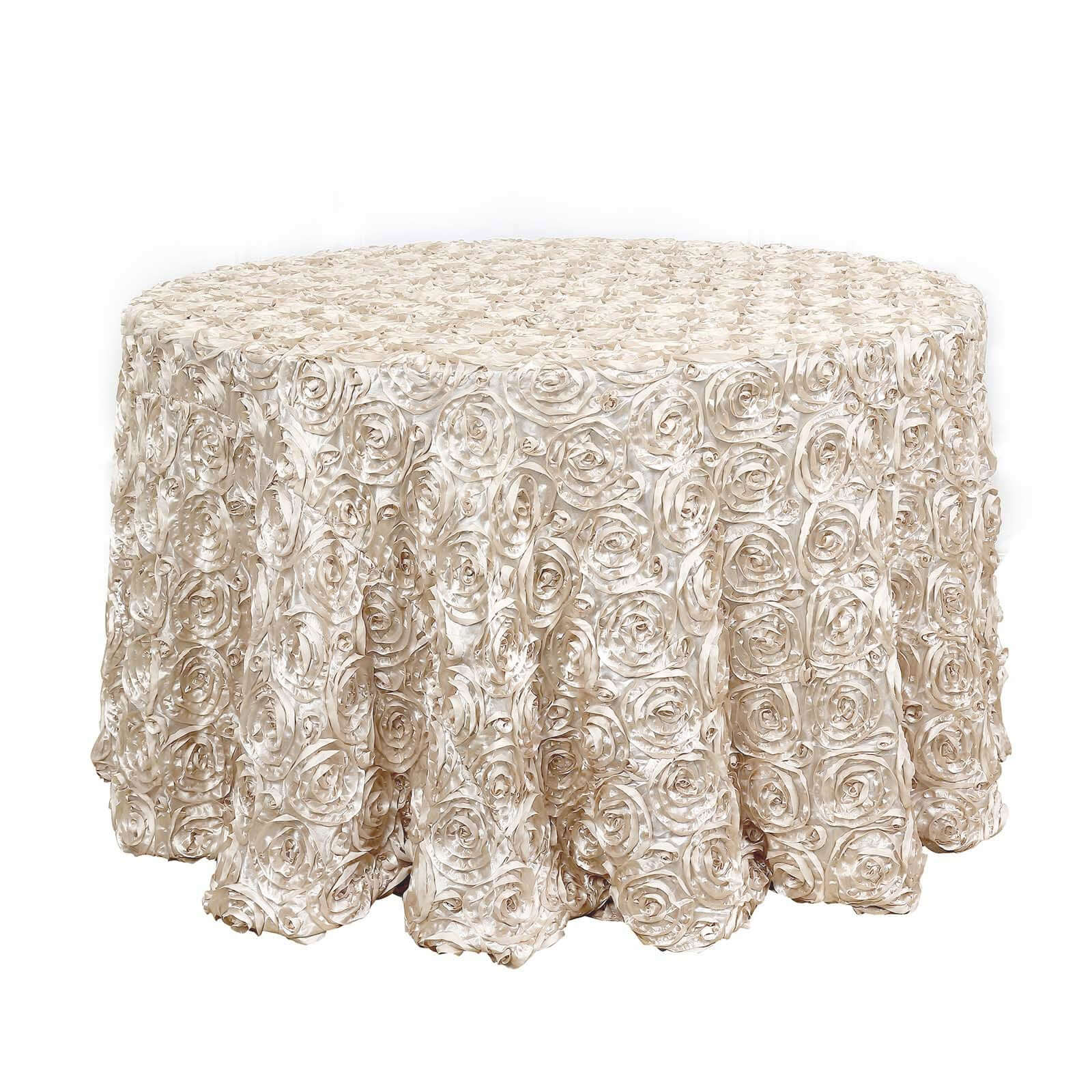 Beige High - Quality Satin 120 - inch Round Tablecloth with 3D Rosette Design