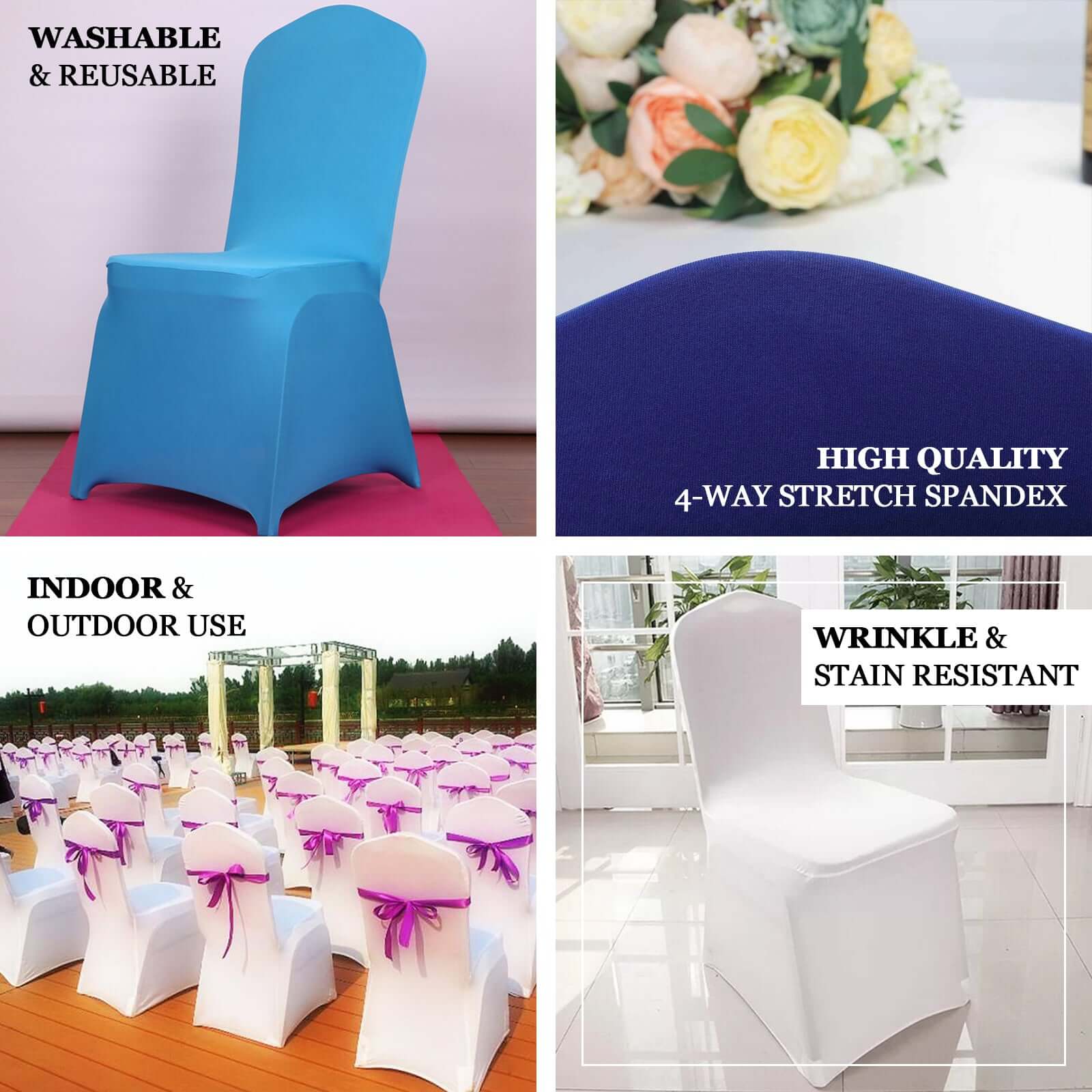 10-Pack Ivory Spandex Stretch Slip-On Chair Covers for Banquet Chairs - Durable & Reusable