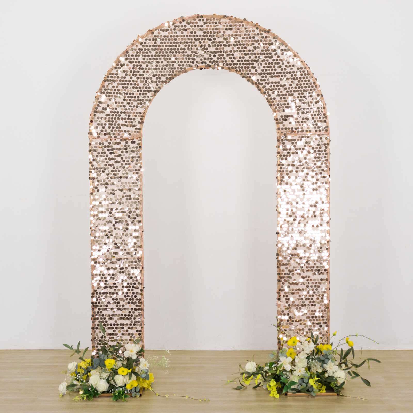 8ft Rose Gold Sparkly Payette Sequin U-Shaped Wedding Arch Slipcover