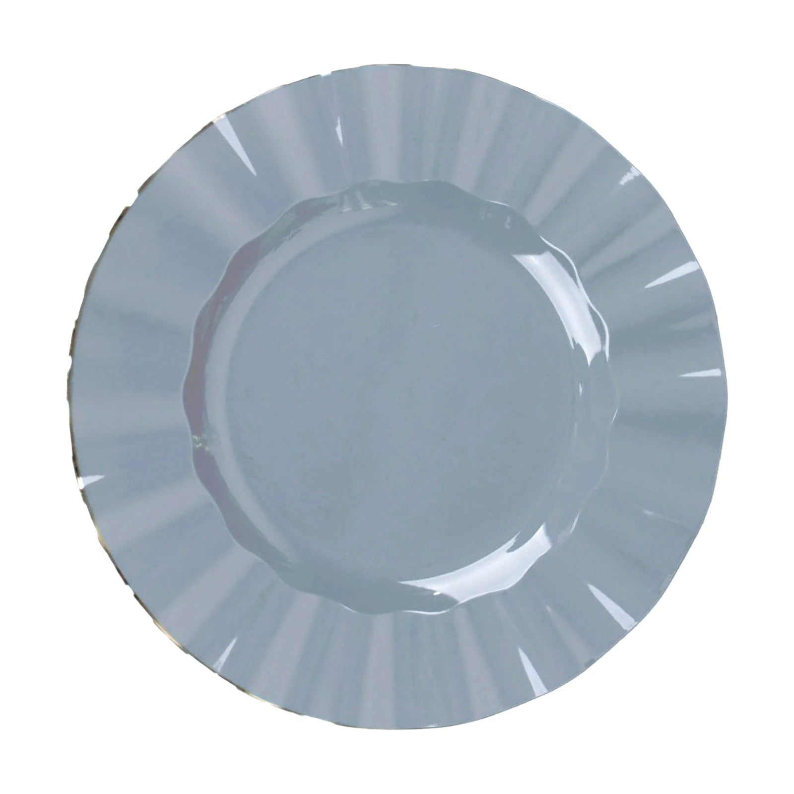 10-Piece Set of Sturdy Disposable 9-Inch Round Dusty Blue Dinner Plates with Gold Ruffled Edging