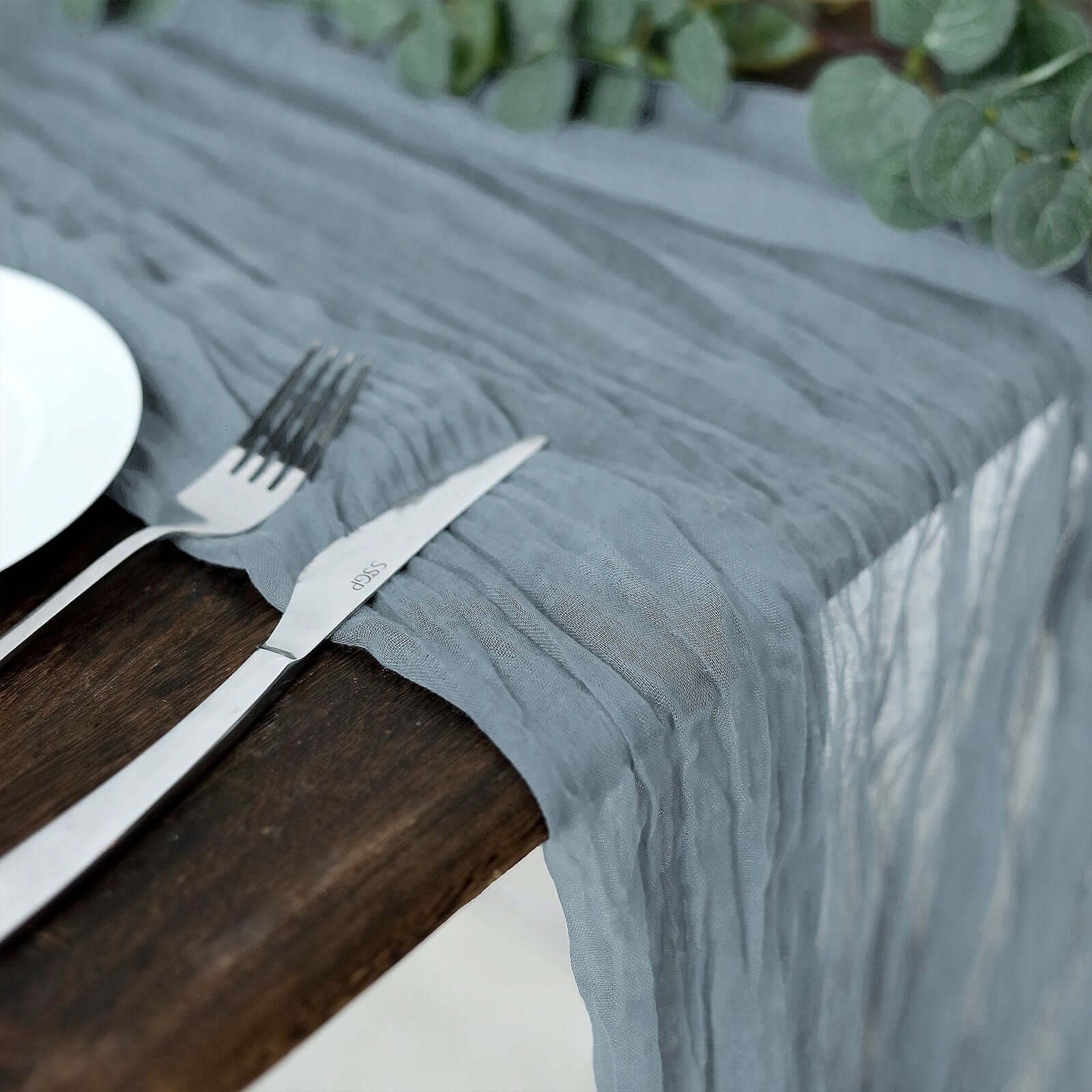 Special Offer! Rustic Boho Style Dusty Blue Gauze Cheesecloth 10ft Table Runner