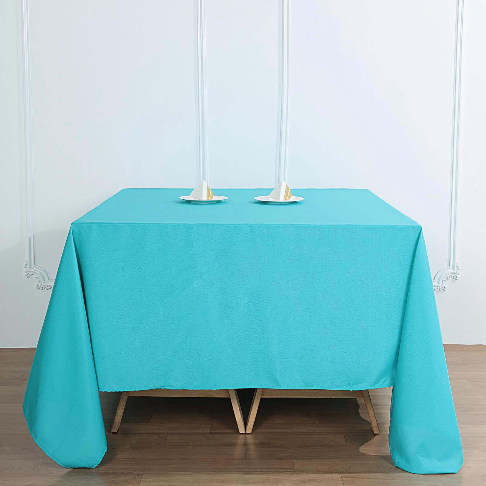 Premium Turquoise 90x90 Square Polyester Tablecloth - Wrinkle-Free & Durable for Multiple Occasions