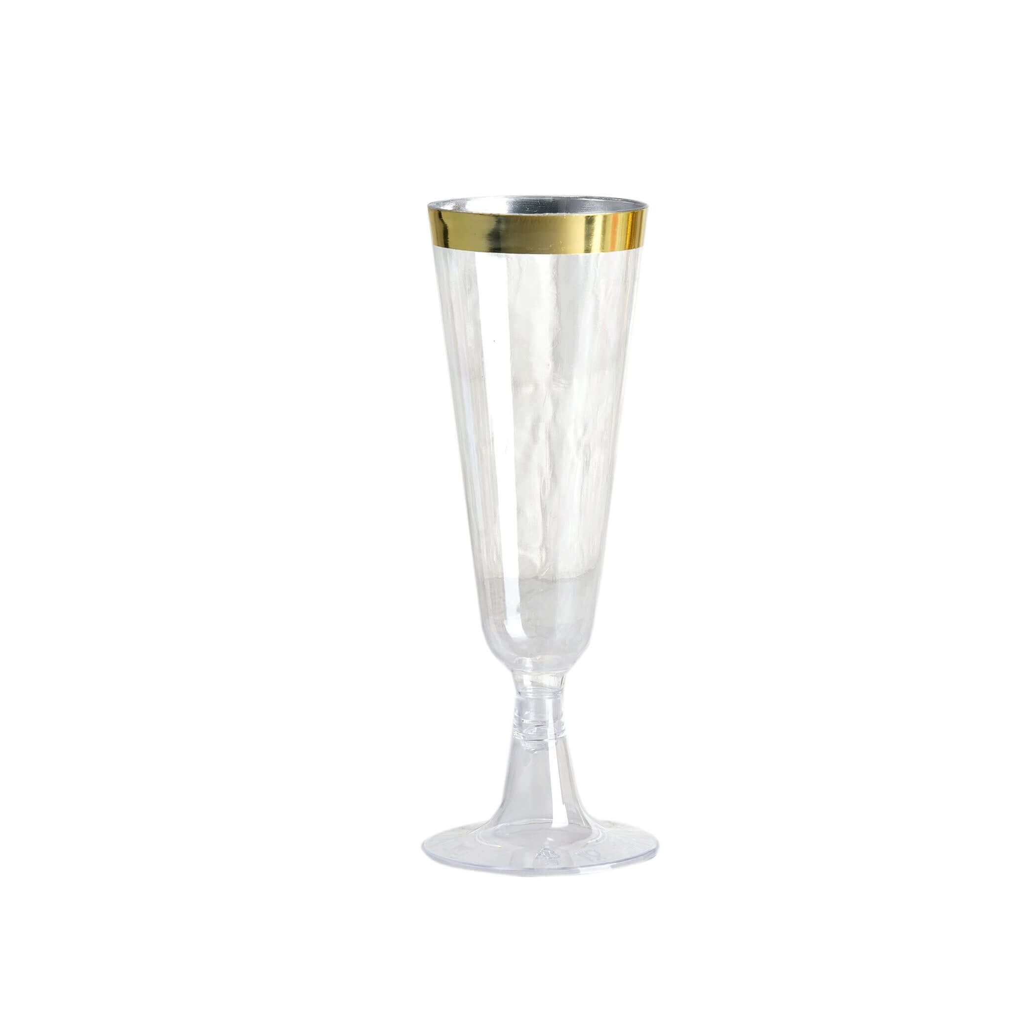 Hot Sale! 12-Pack 5oz Clear Plastic Champagne Flutes with Gold Rim - Disposable Party Glasses