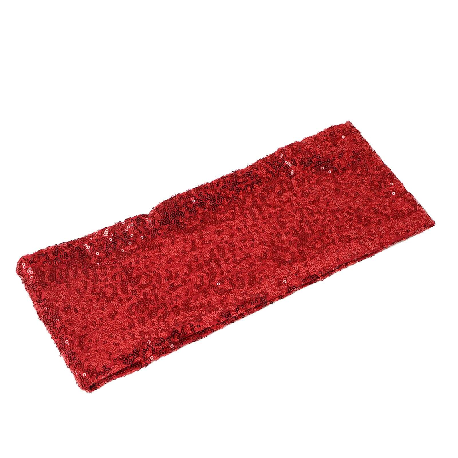 Hot Sale! 5-Pack Red Sequin Spandex Stretch Chair Sashes 6x15