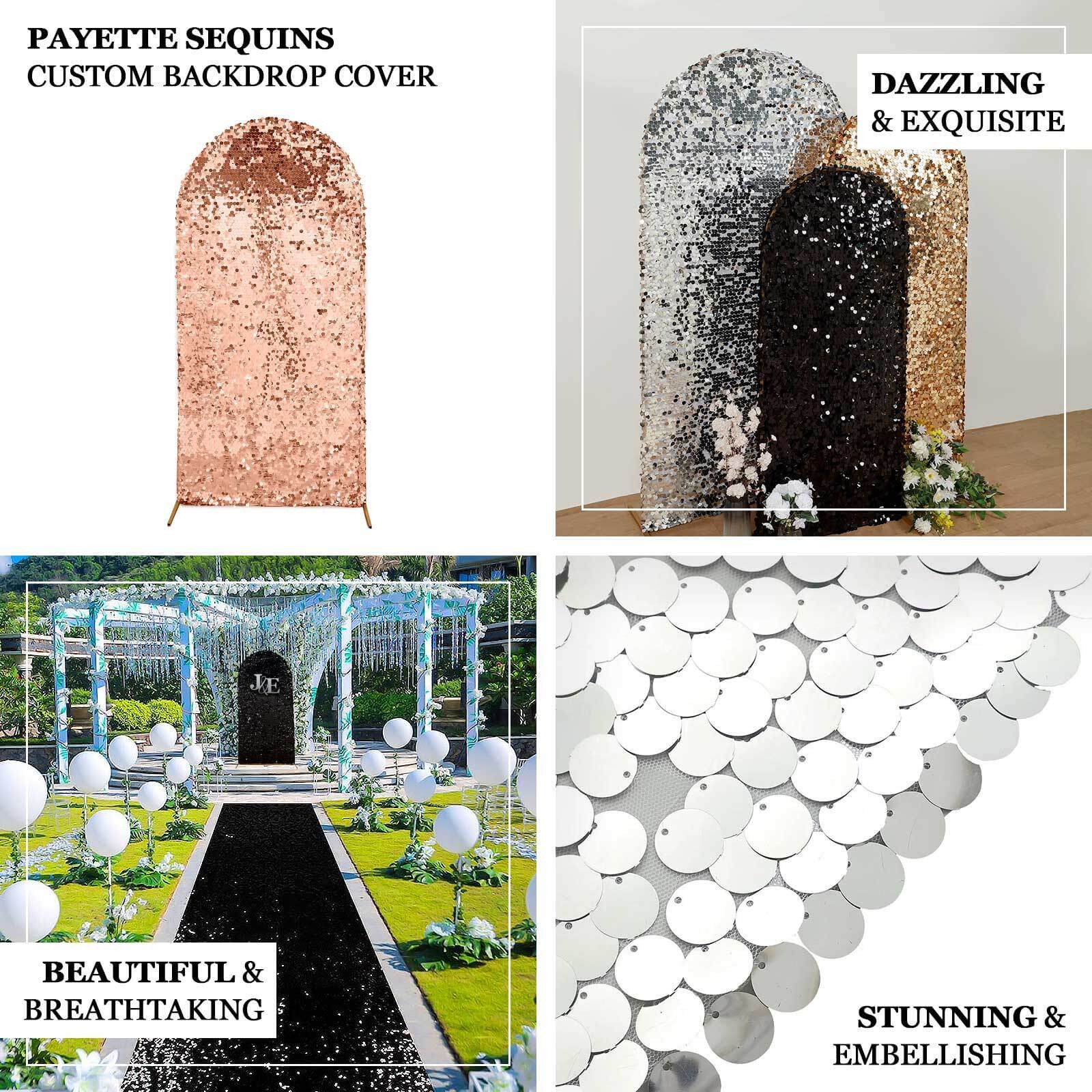 Hot Sale! 6ft Double-Sided Sparkly Black Payette Sequin Cover for Round Top Wedding Arch