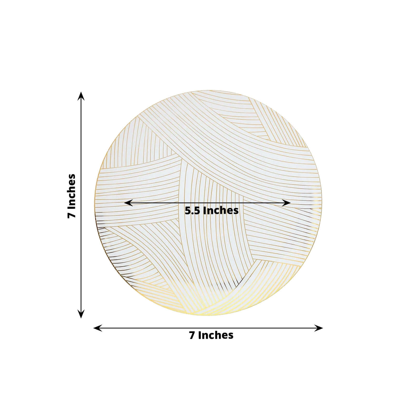 10-Pack Disposable White Plastic Round Dessert Plates with Gold Wave Pattern