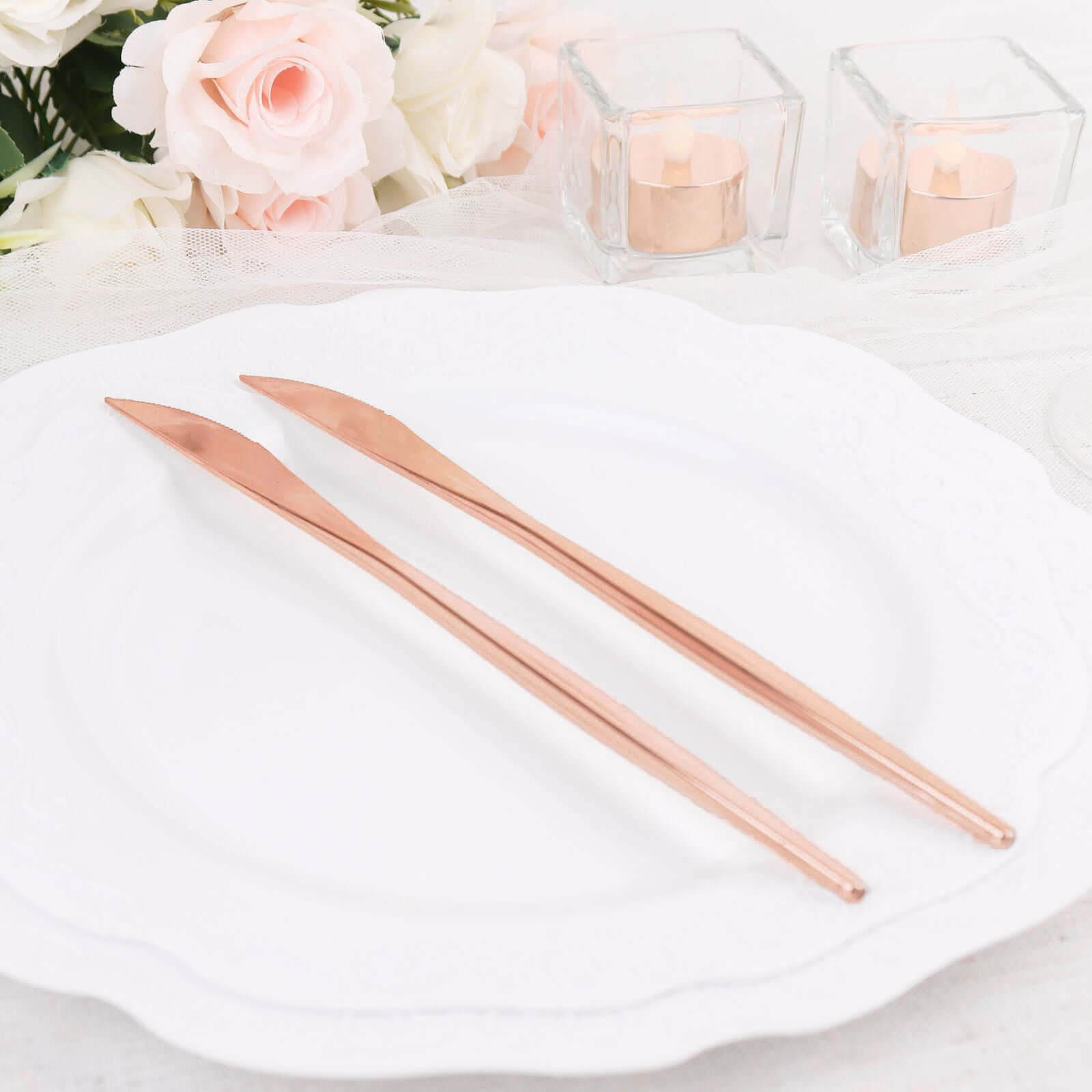 Premium 24-Pack Disposable Rose Gold Plastic Knives - 8.5 Inches